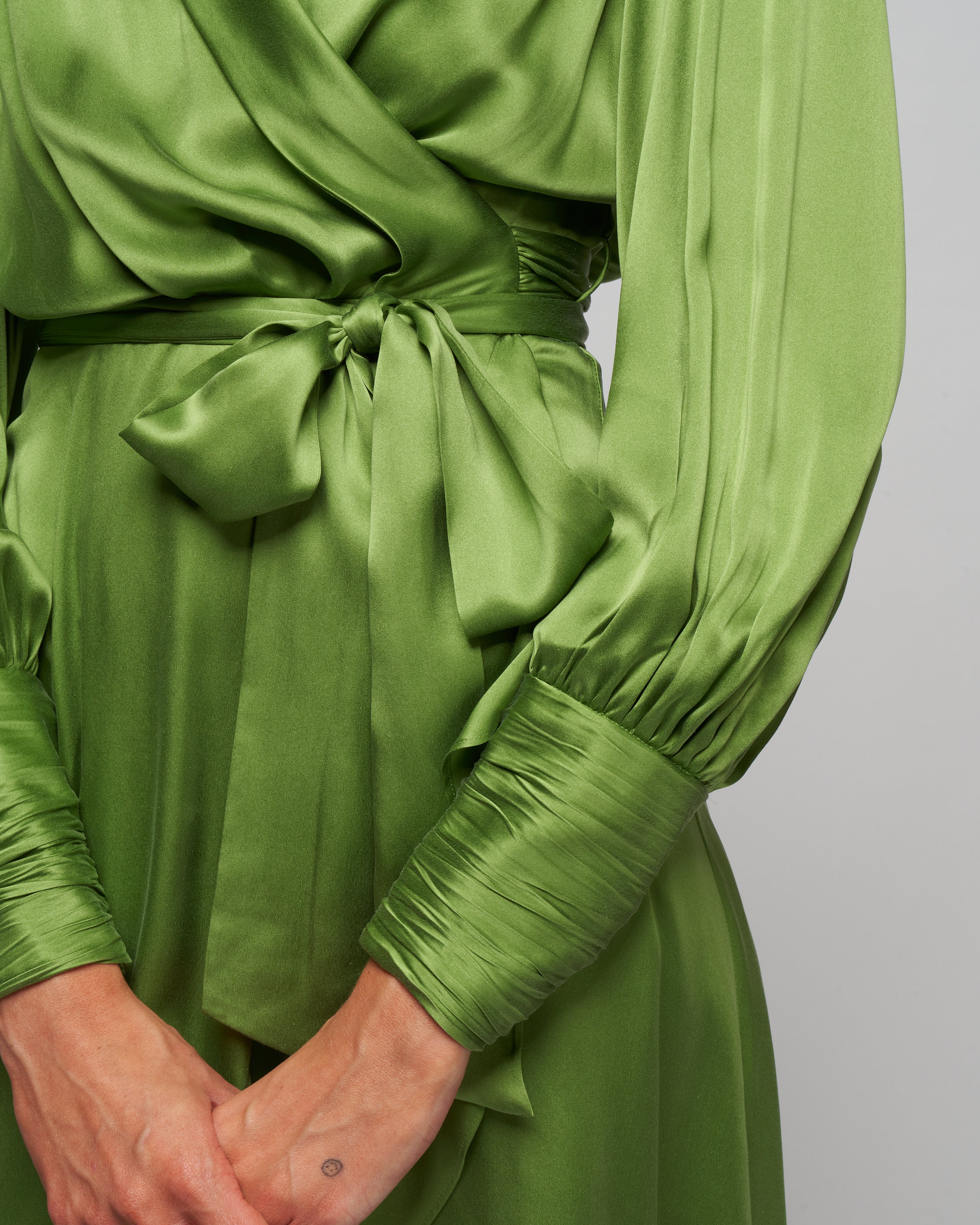 silk wrap midi dress - olive - Image 5