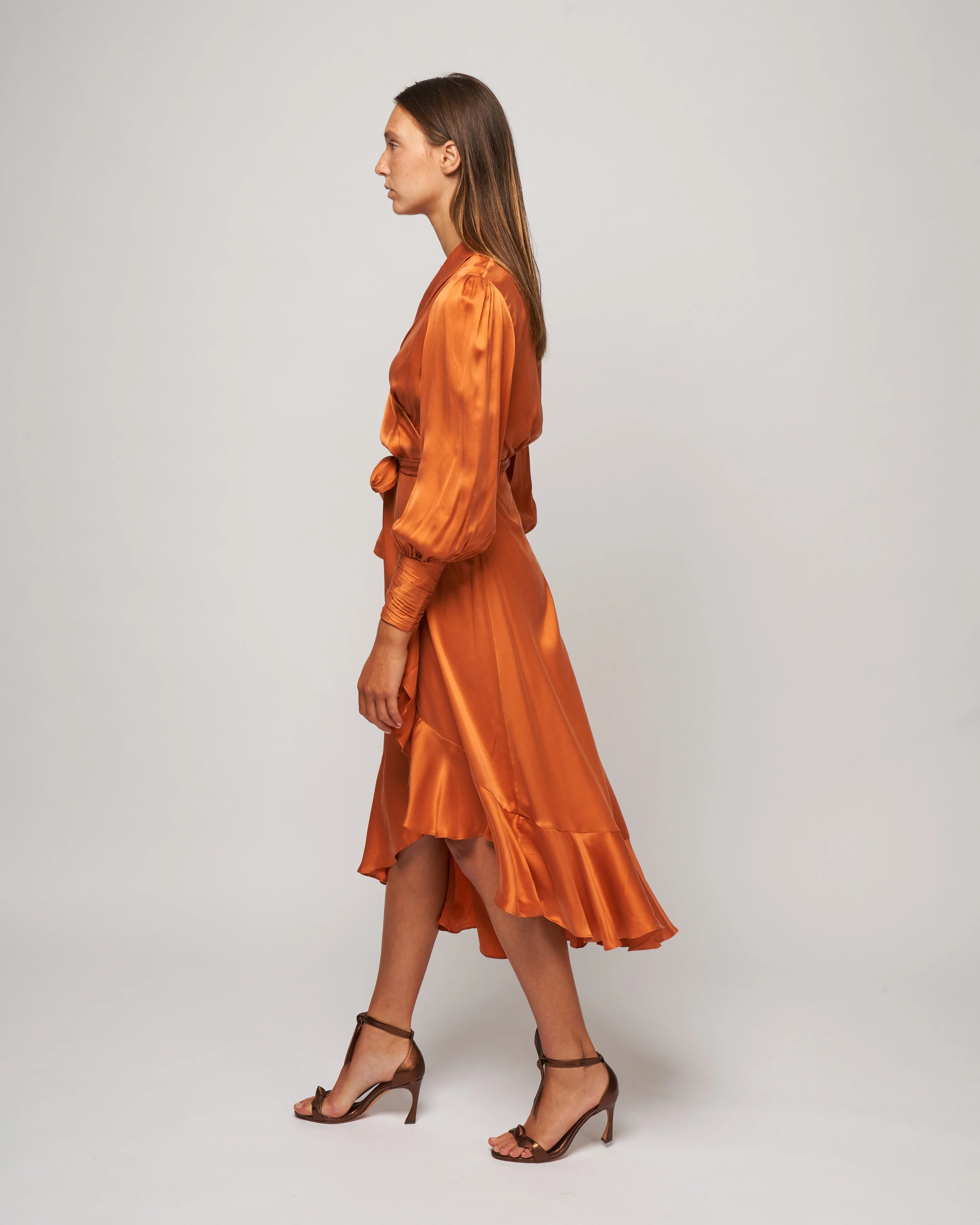silk wrap midi dress - tangerine - Image 2