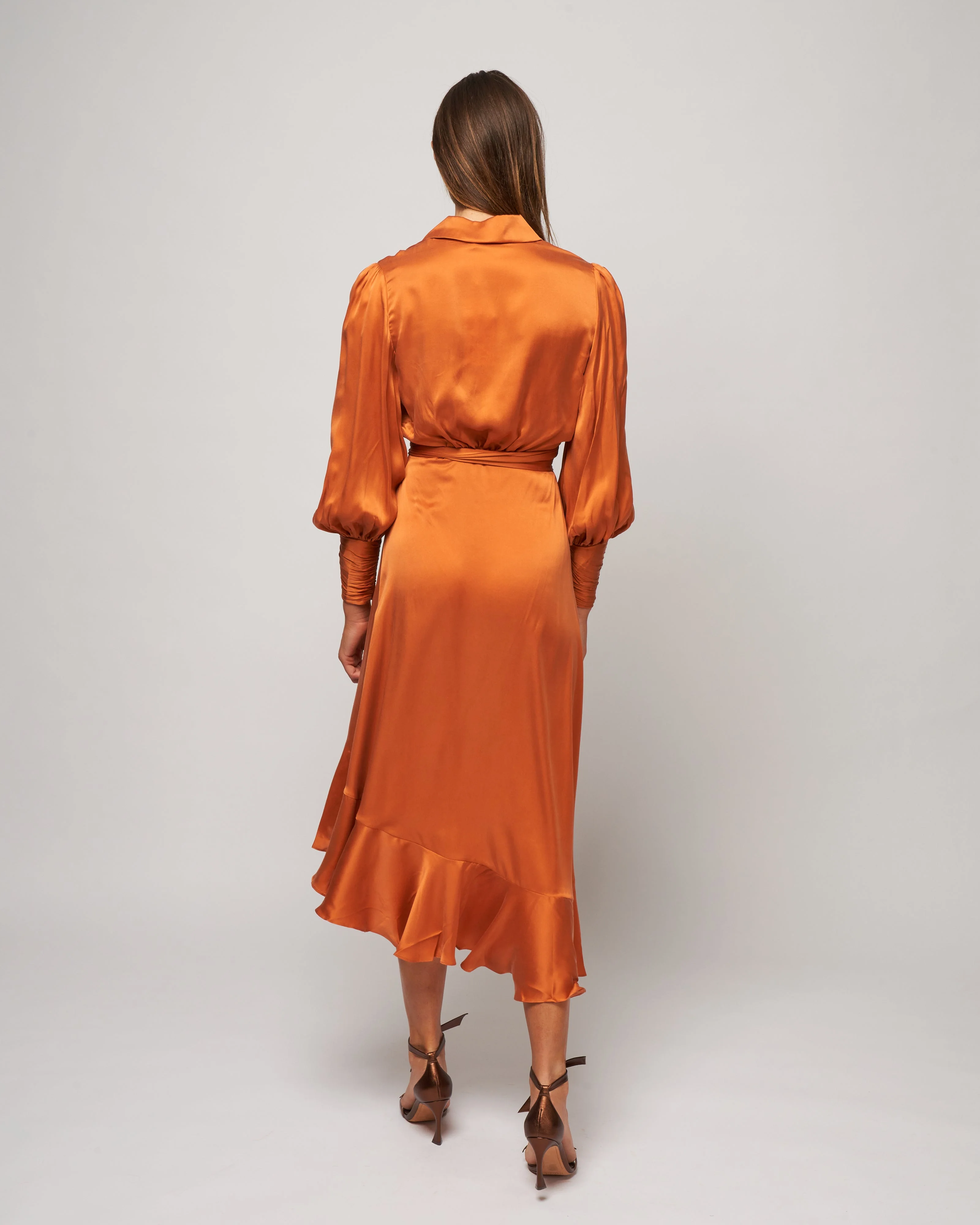 silk wrap midi dress - tangerine - Image 3