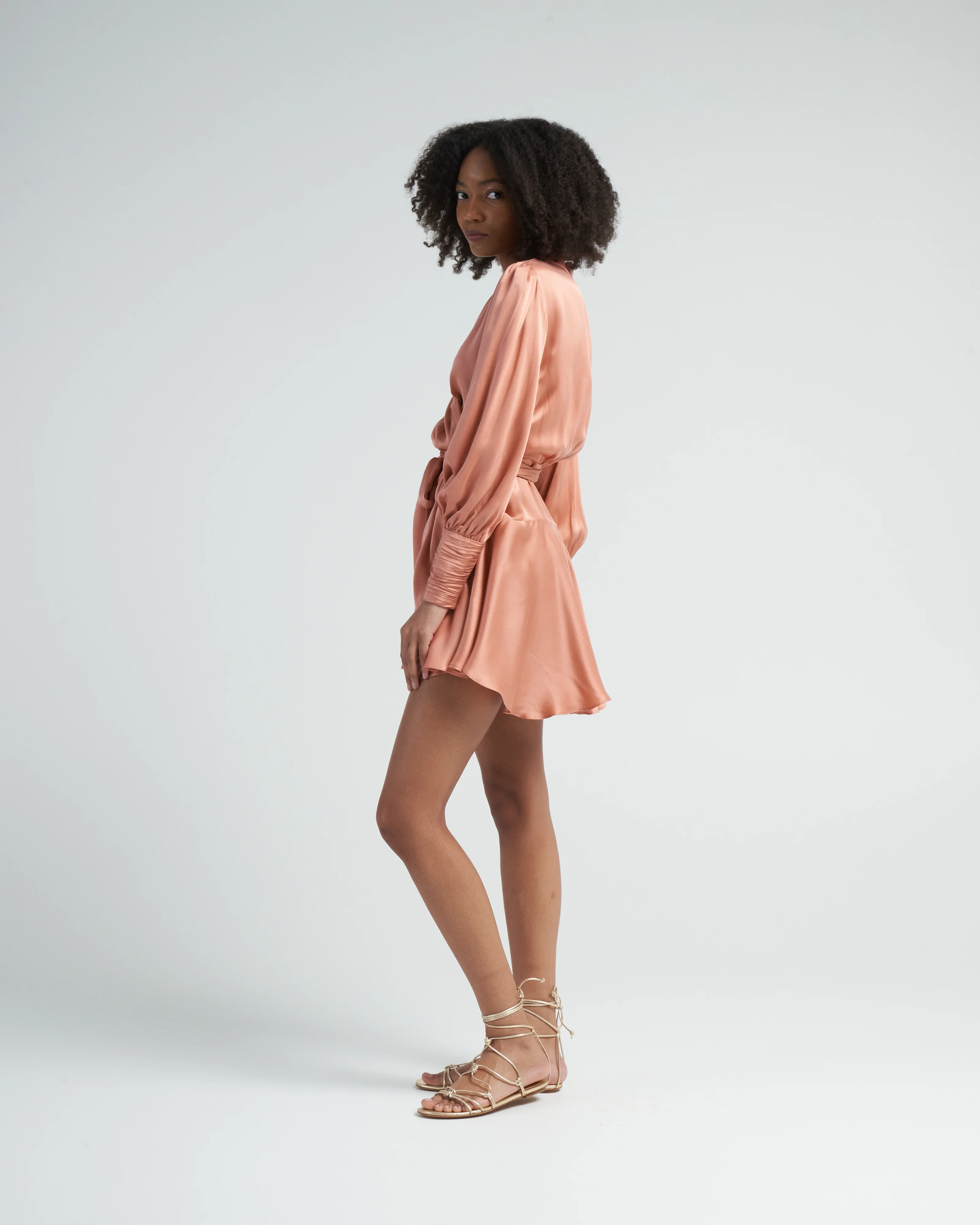 silk wrap mini dress - blush - Image 3