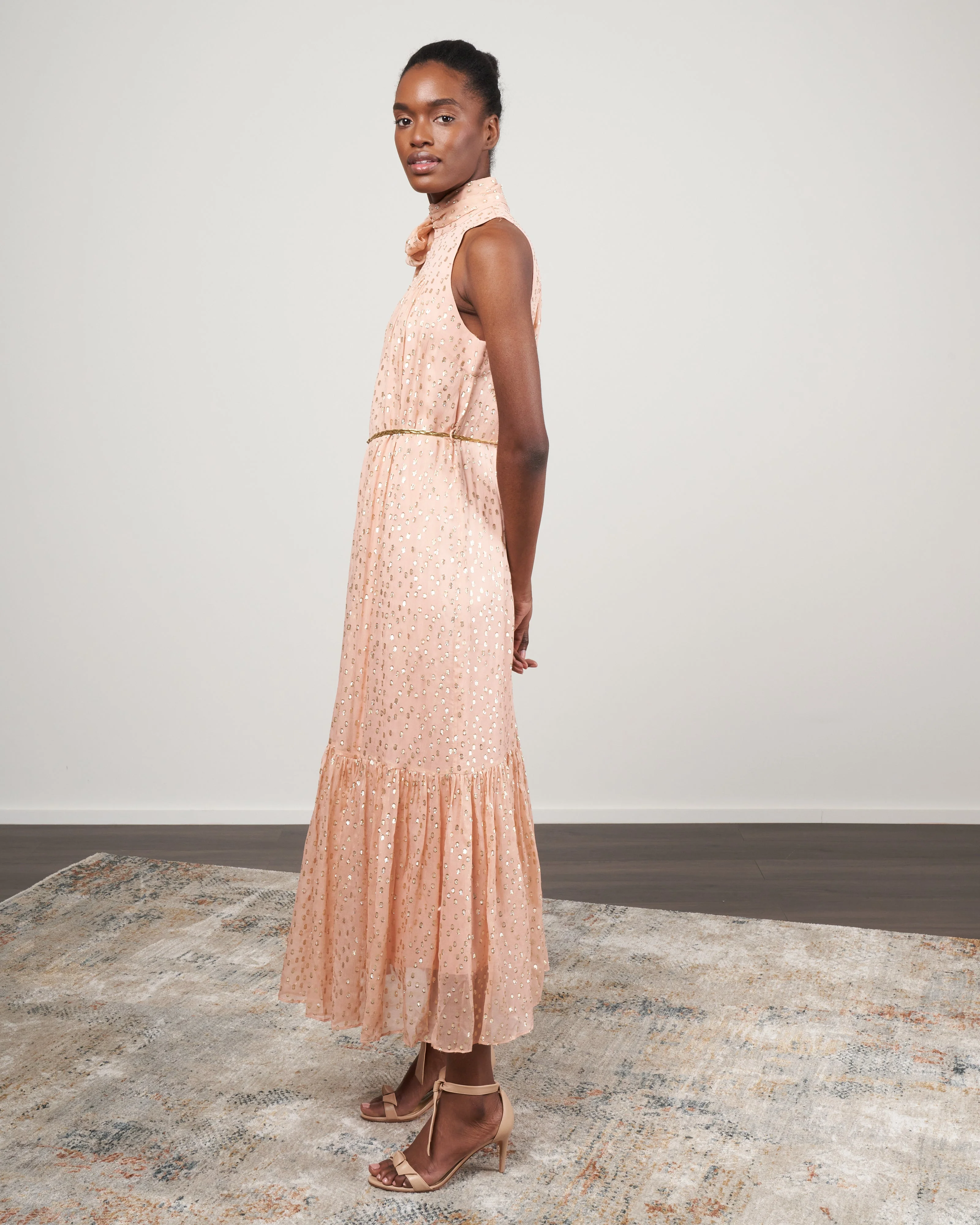 sleeveless tie neck dress - blush - Image 2