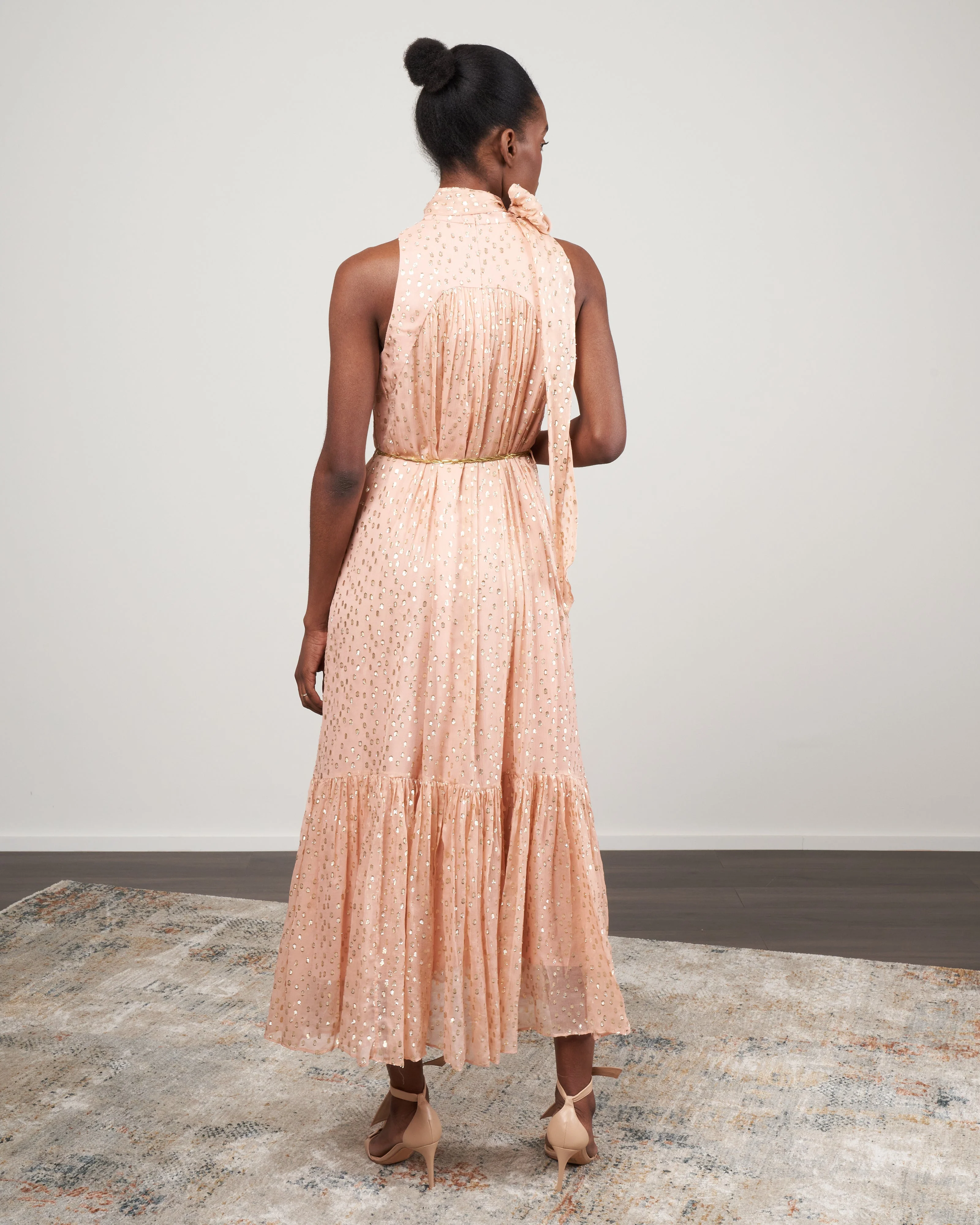 sleeveless tie neck dress - blush - Image 3