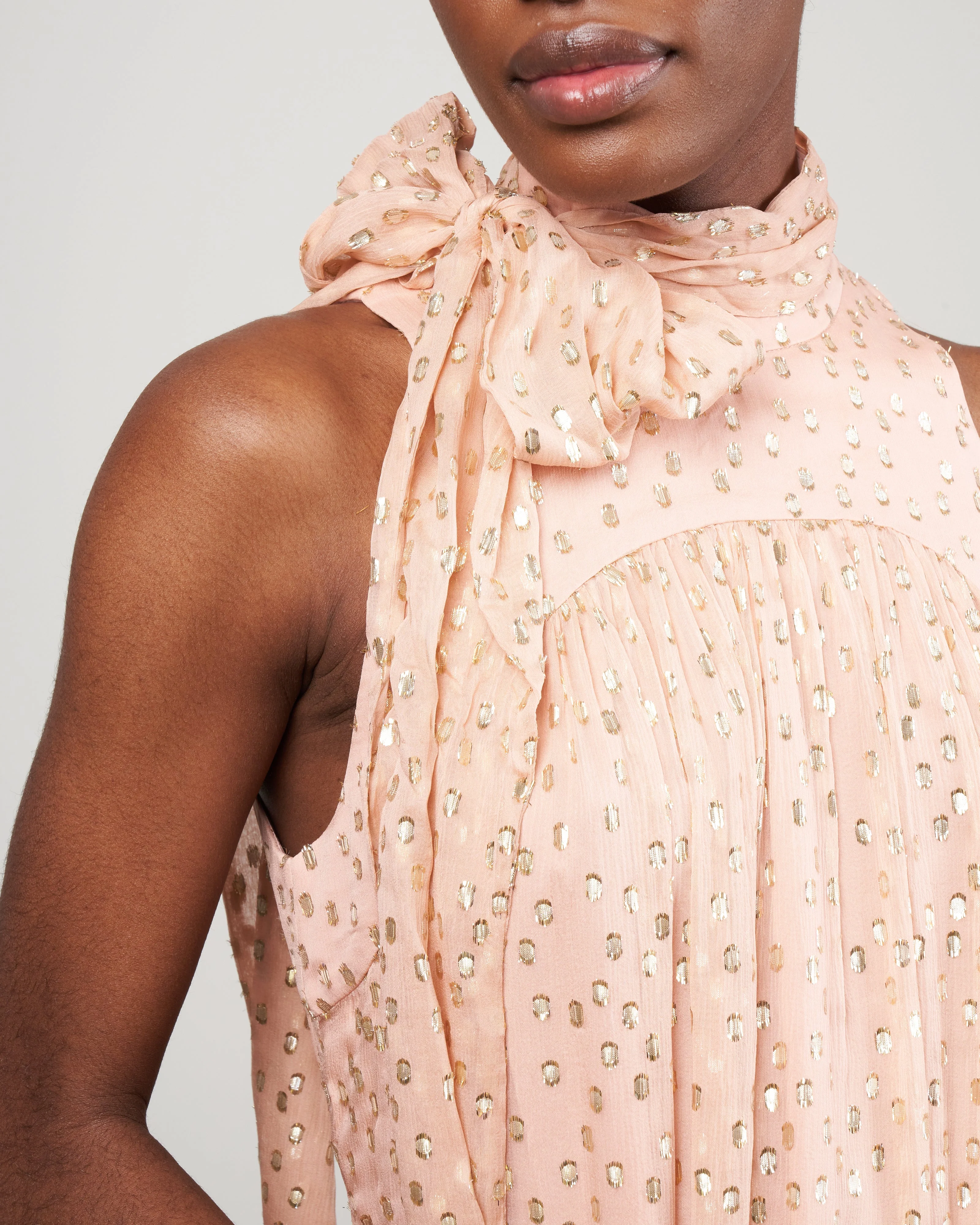sleeveless tie neck dress - blush - Image 4