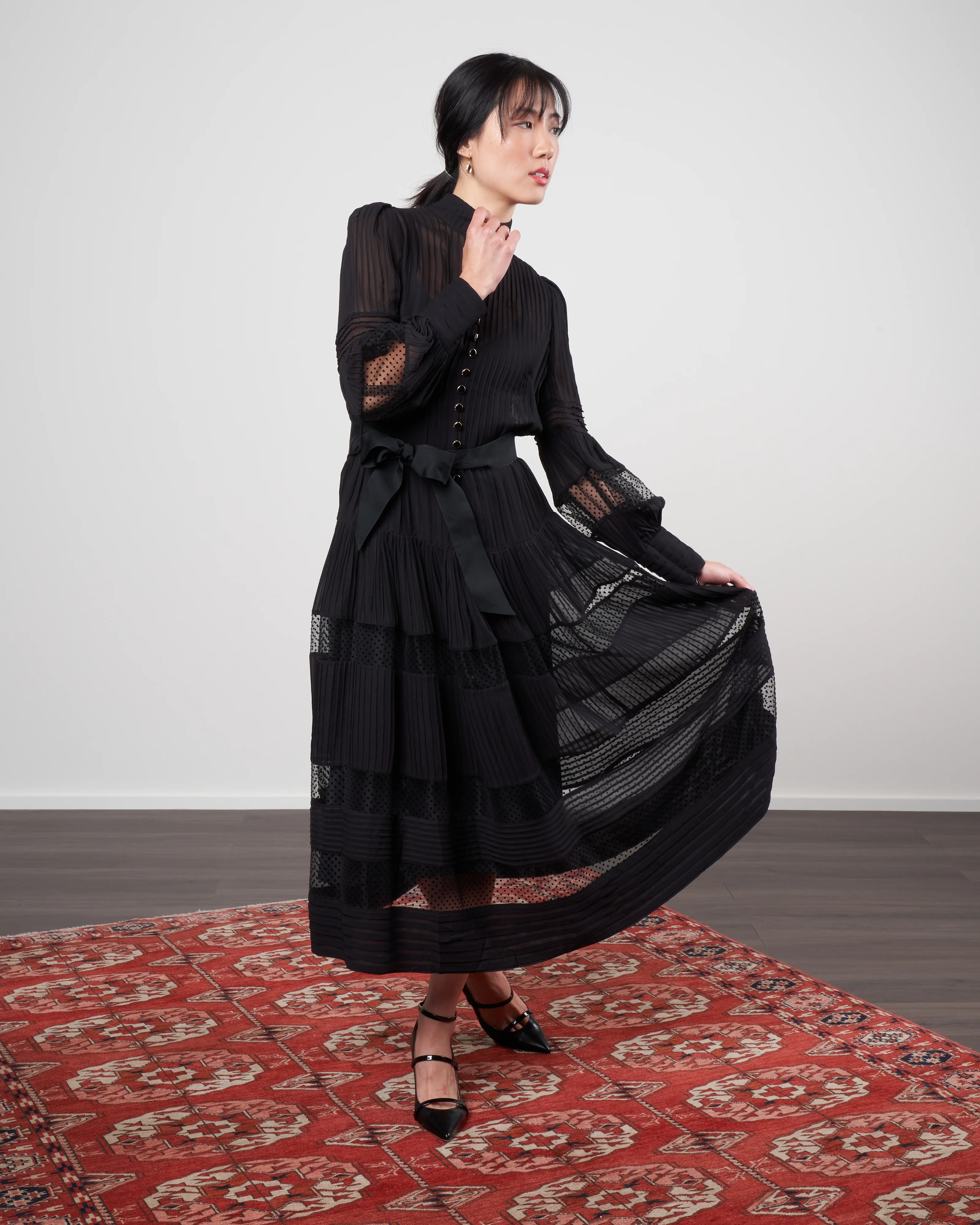 spliced mesh midi dress - black - Image 2