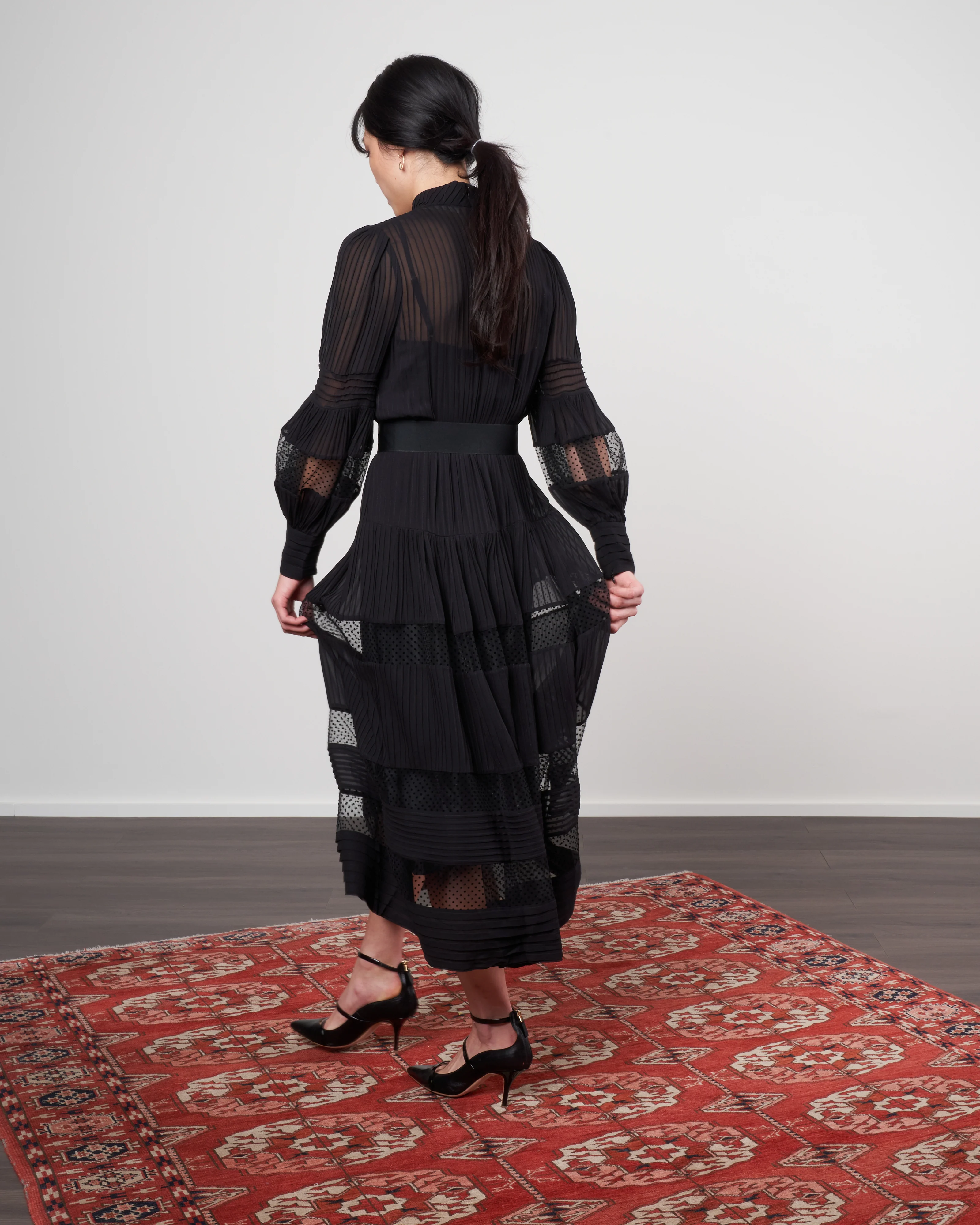 spliced mesh midi dress - black - Image 3