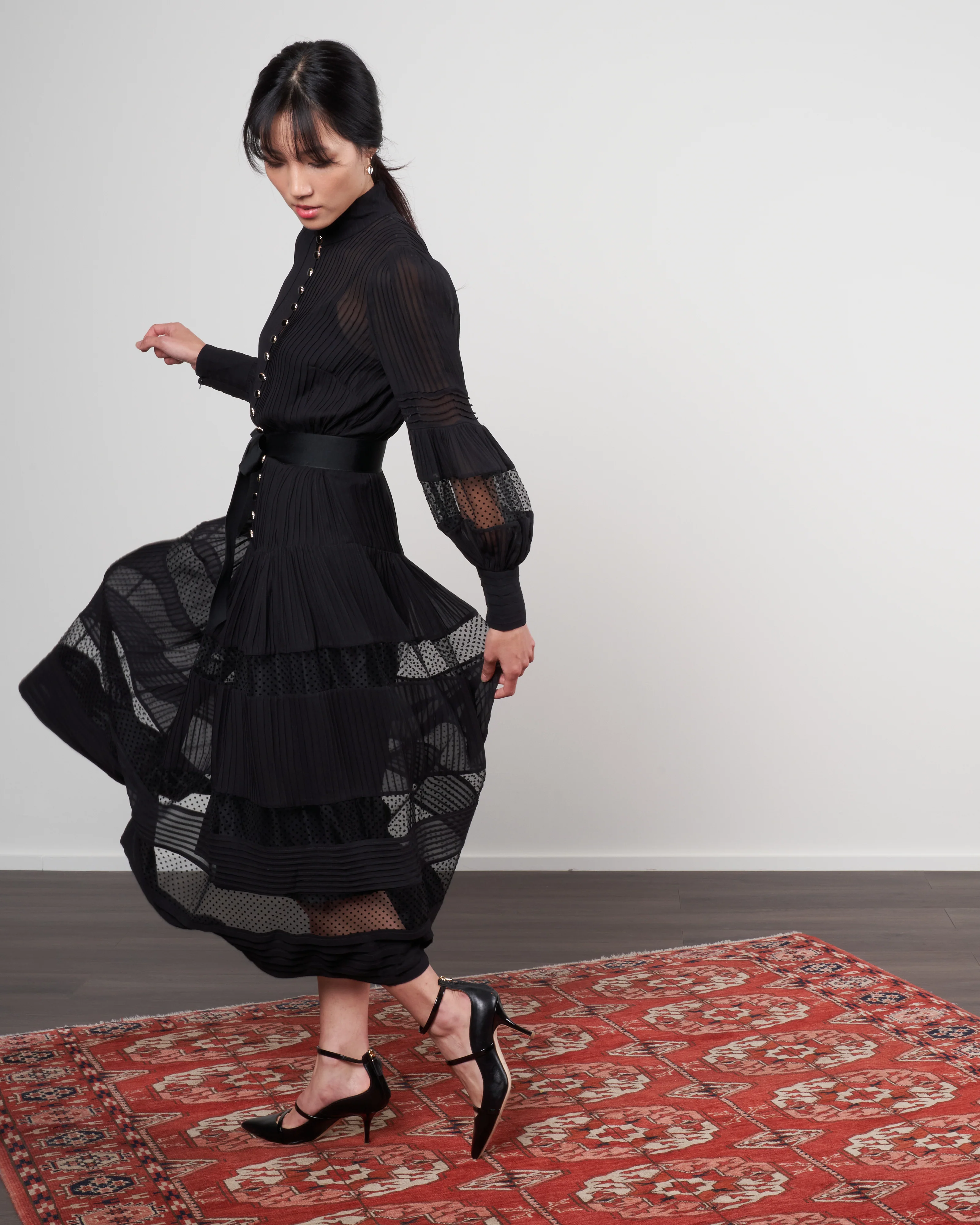 spliced mesh midi dress - black - Image 4