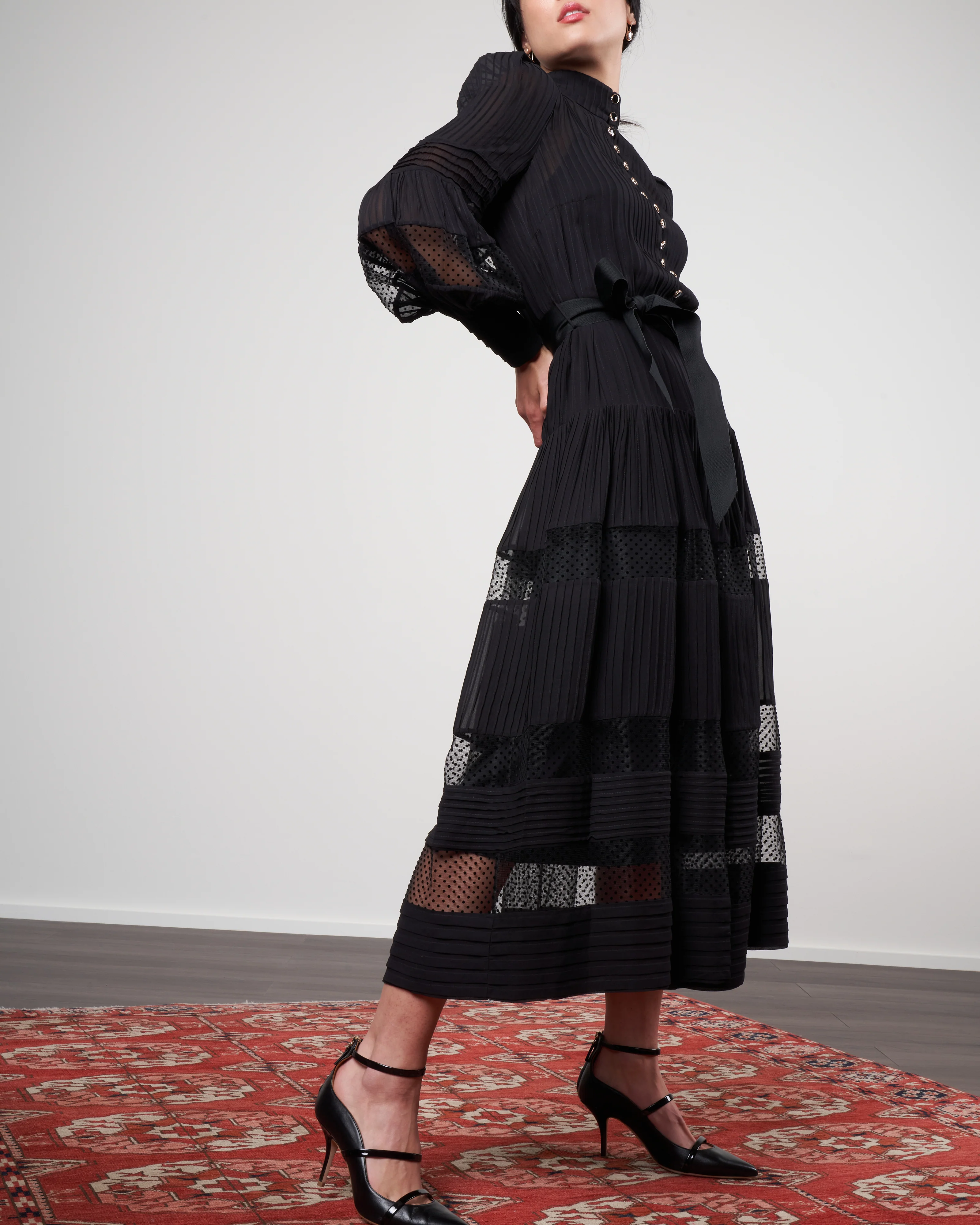 spliced mesh midi dress - black - Image 5