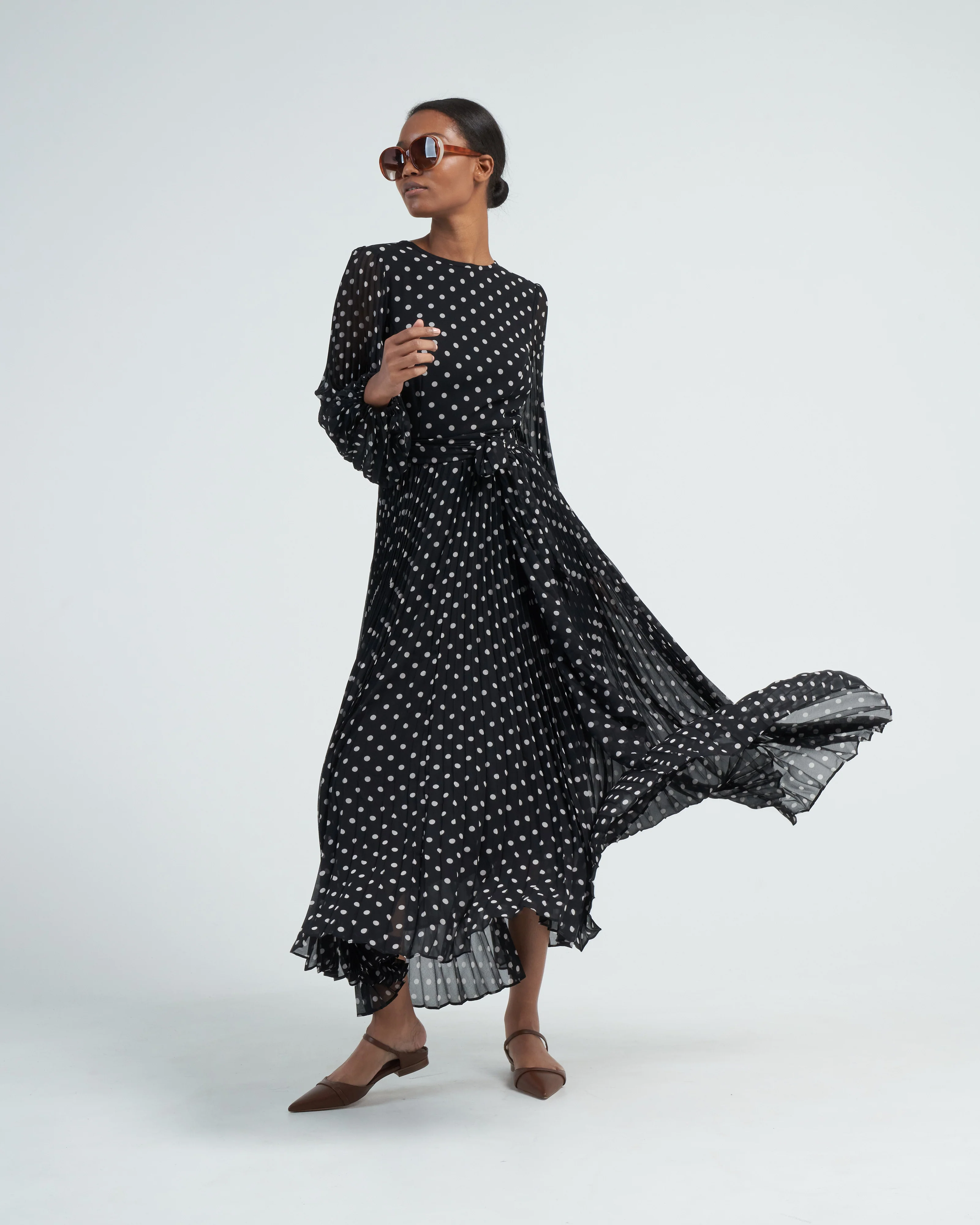 sunray long sleeve midi - black/cream dot - Image 2