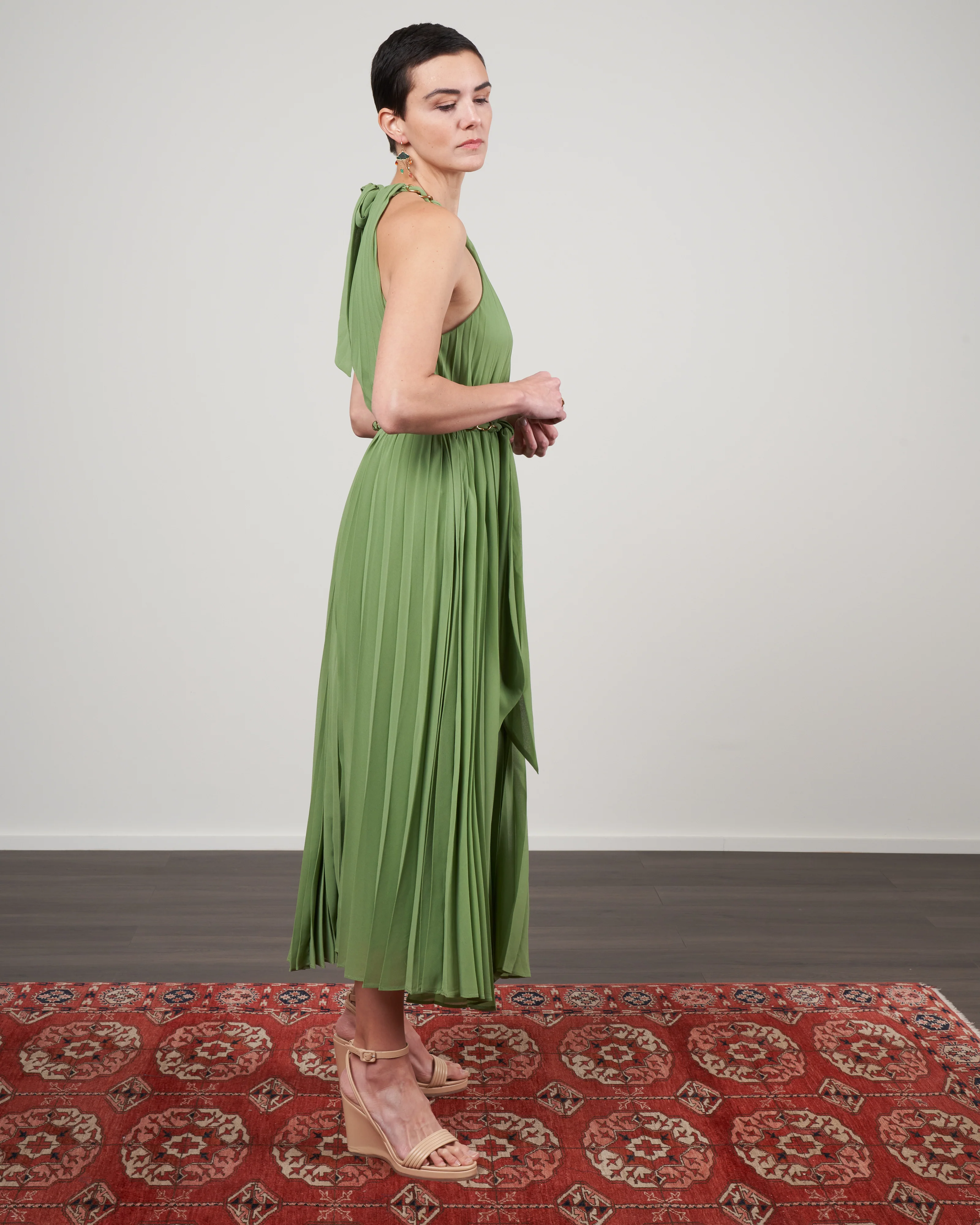 sunray pleat midi dress - sage - Image 2