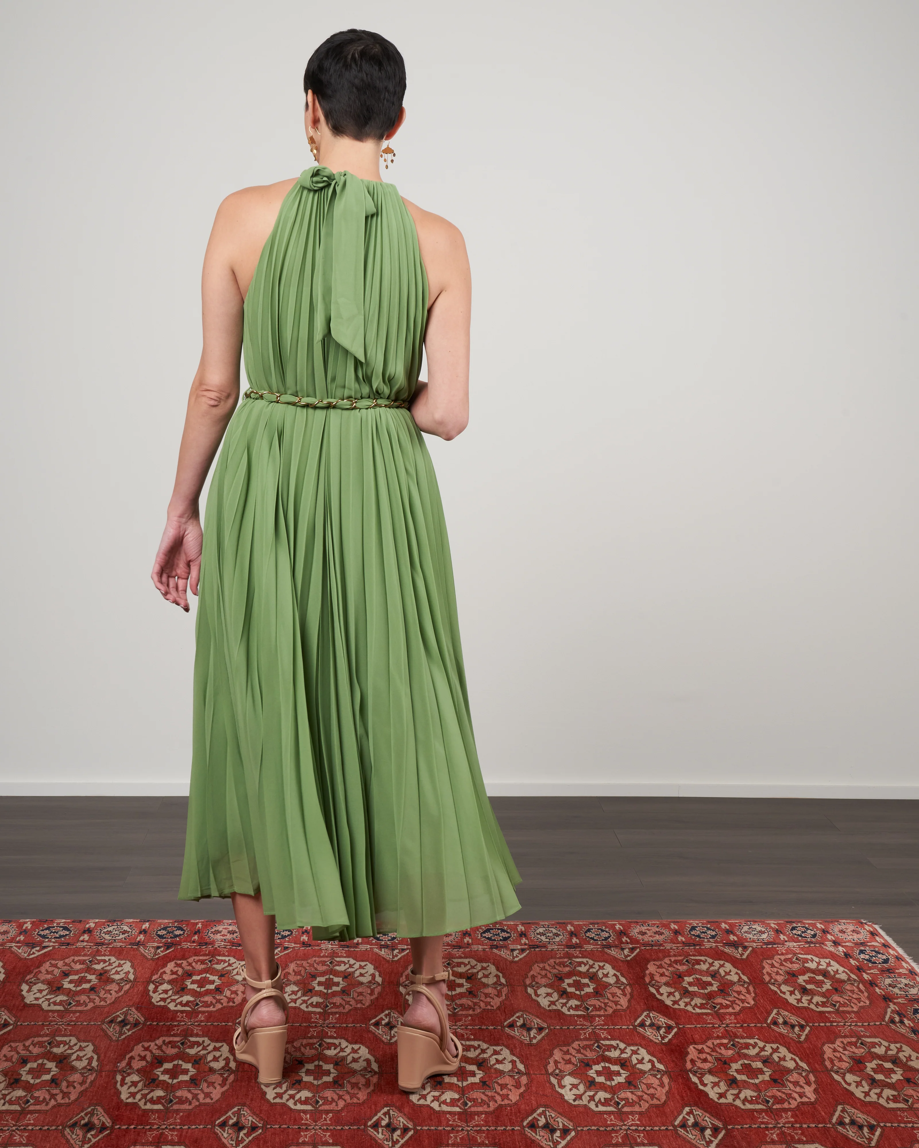 sunray pleat midi dress - sage - Image 3