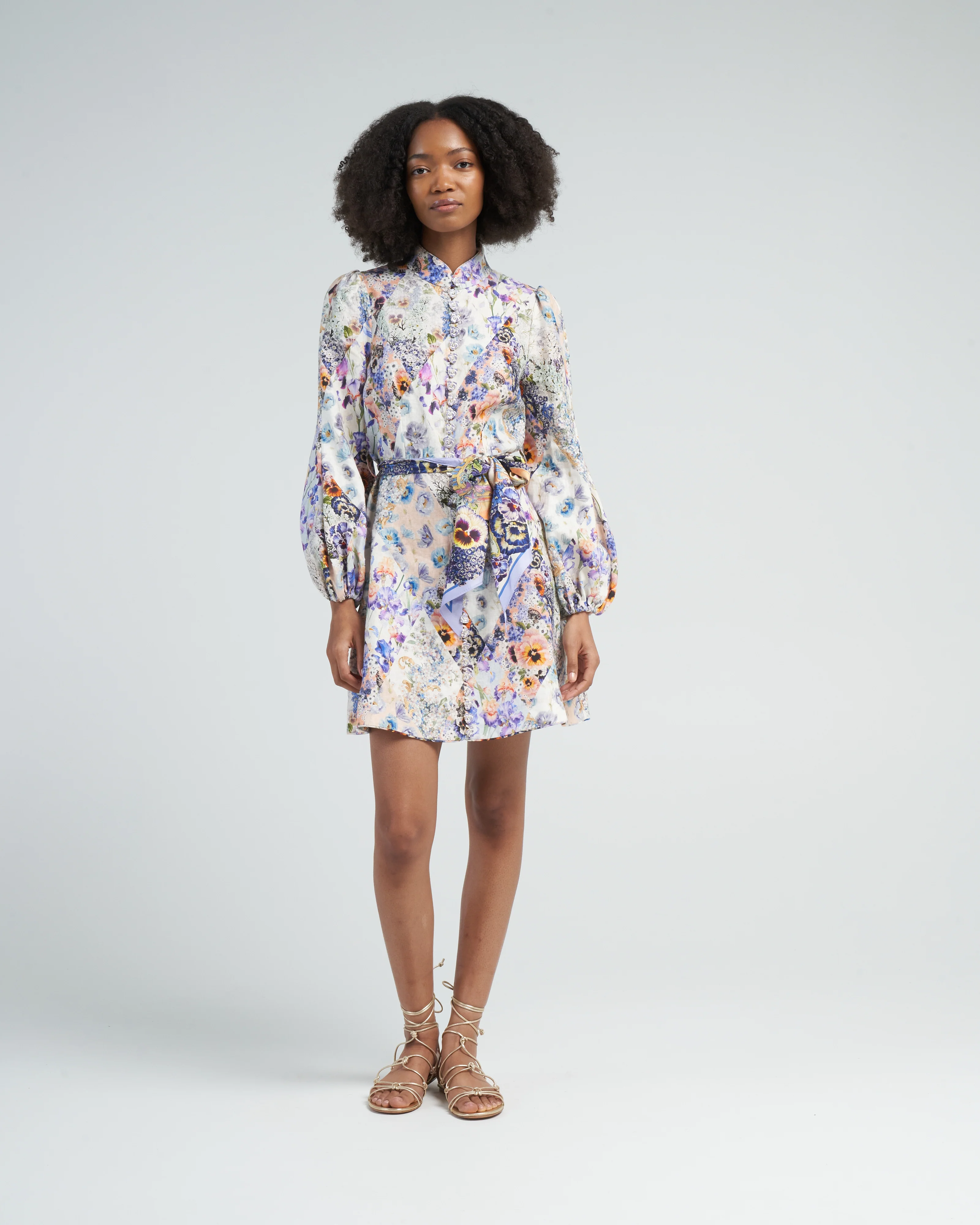 tama belted mini dress - diamond splice floral