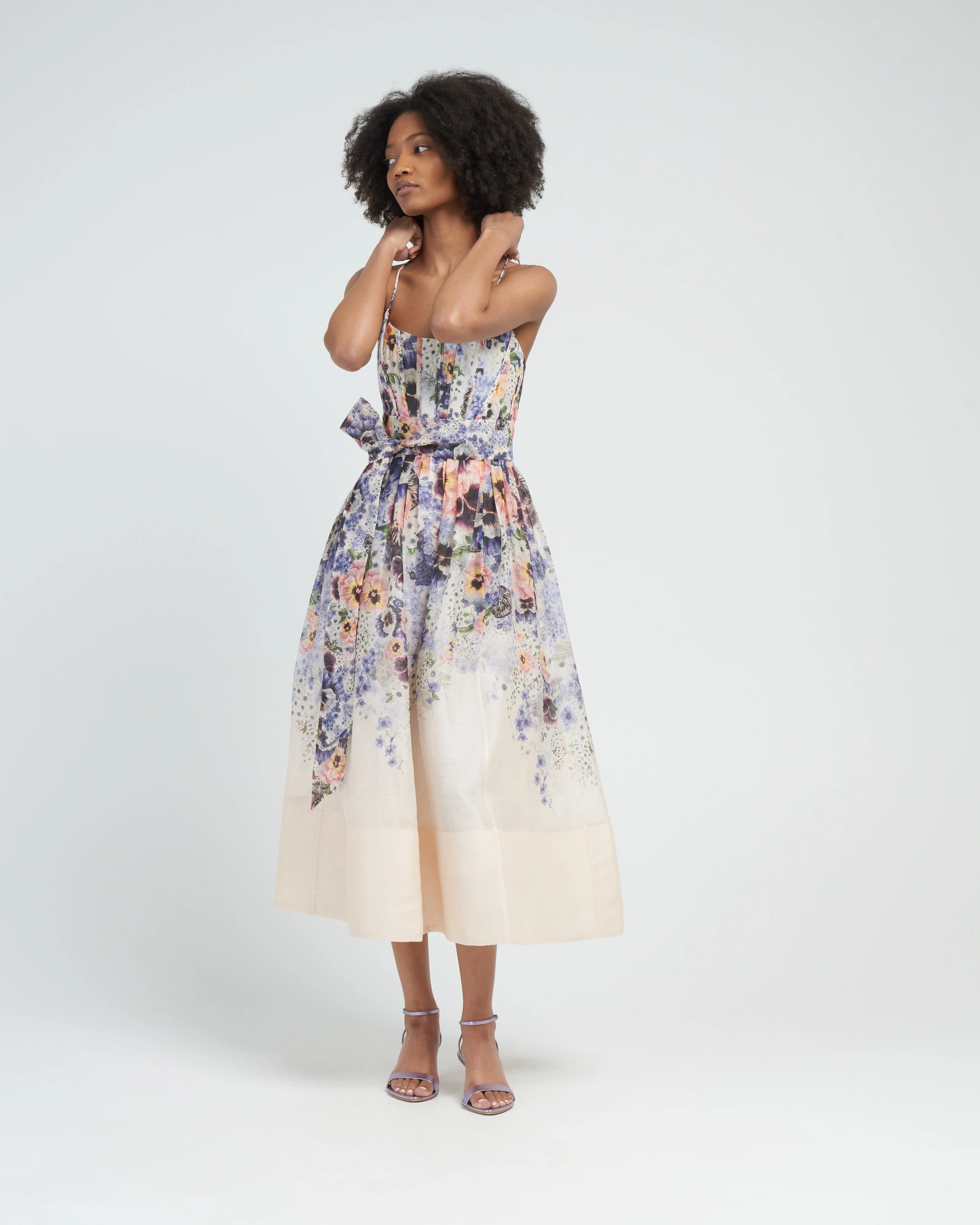 tama corset midi dress - purple pansy print - Image 2