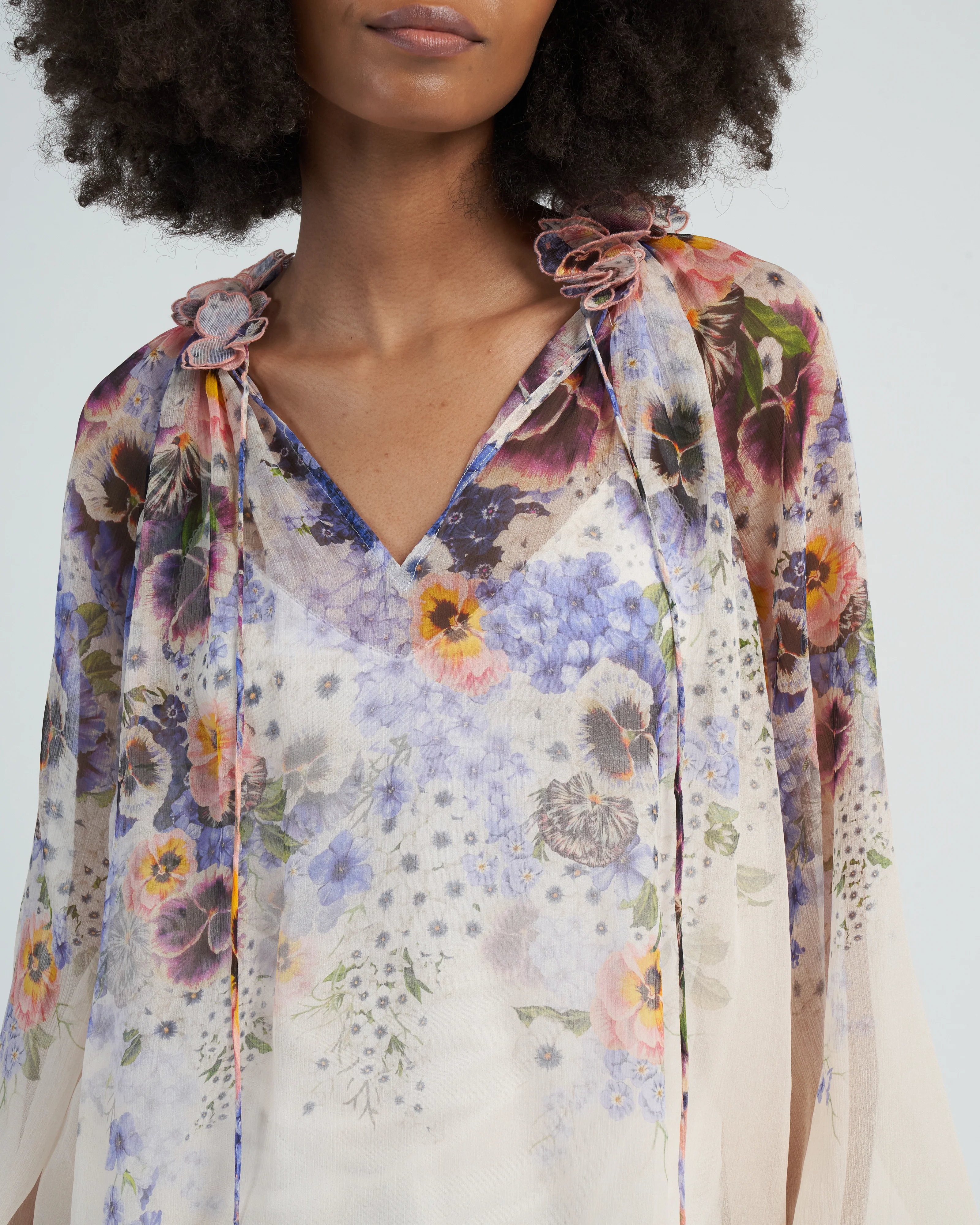 tama flower collar blouse - purple pansy print