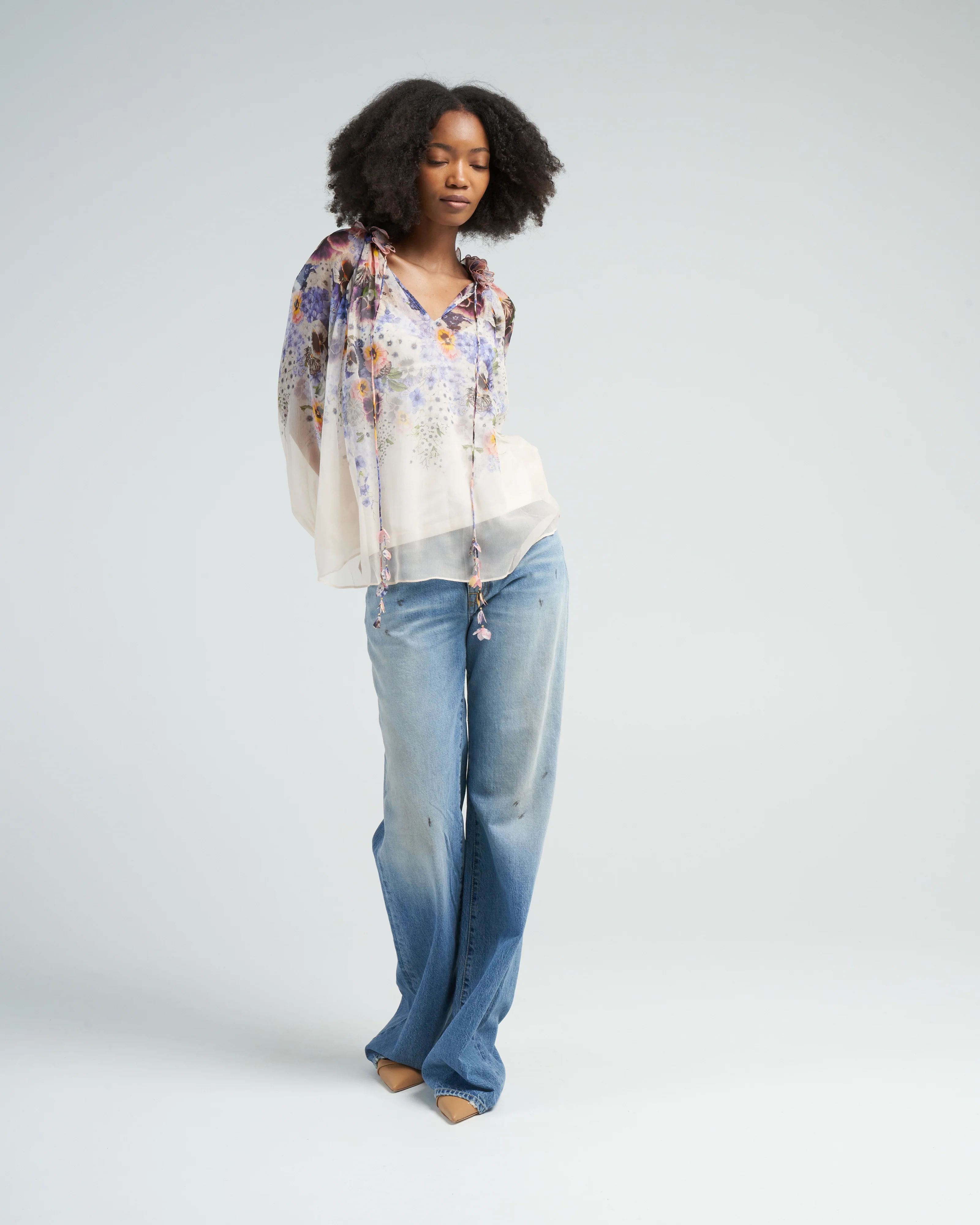 tama flower collar blouse - purple pansy print - Image 2