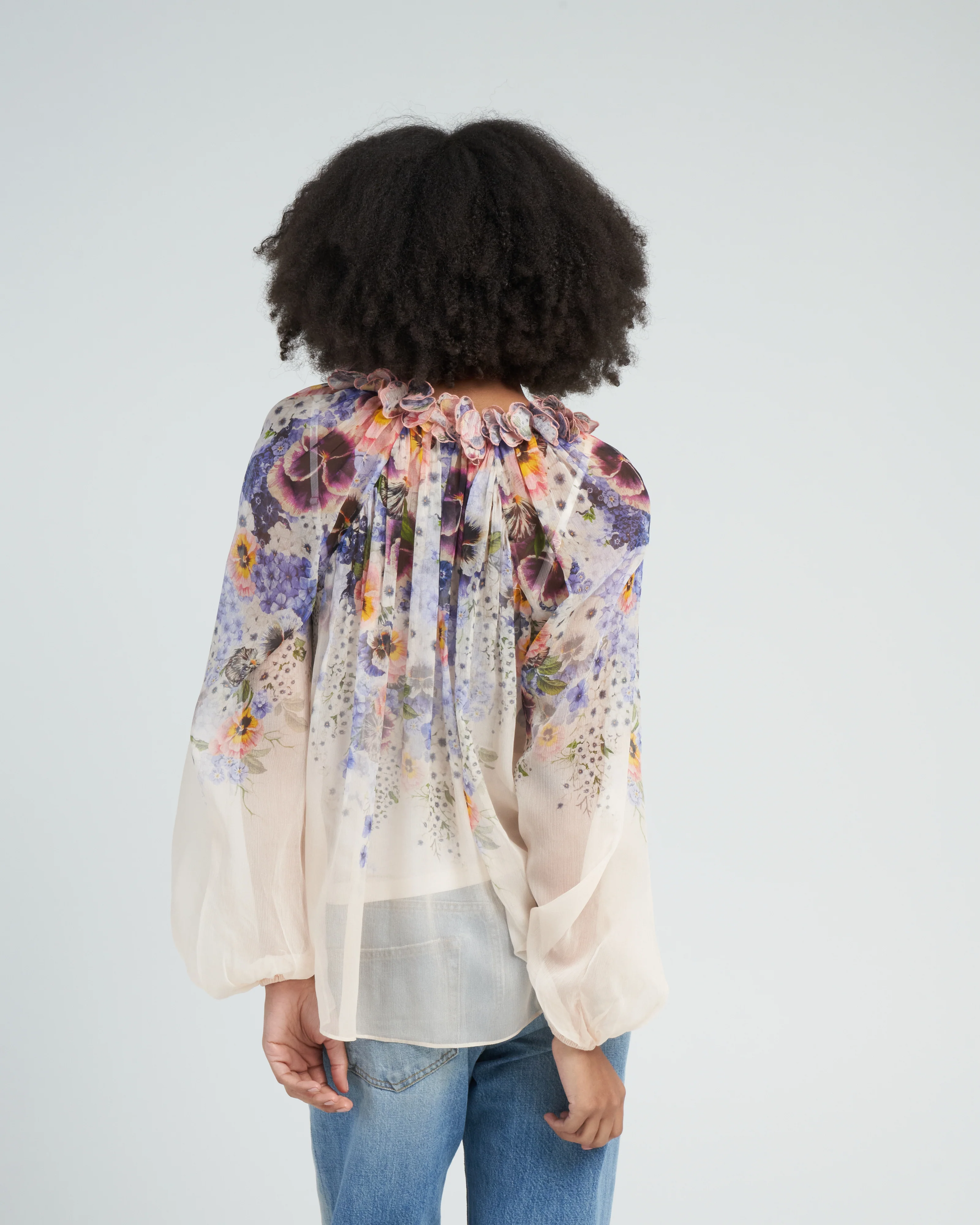 tama flower collar blouse - purple pansy print - Image 5
