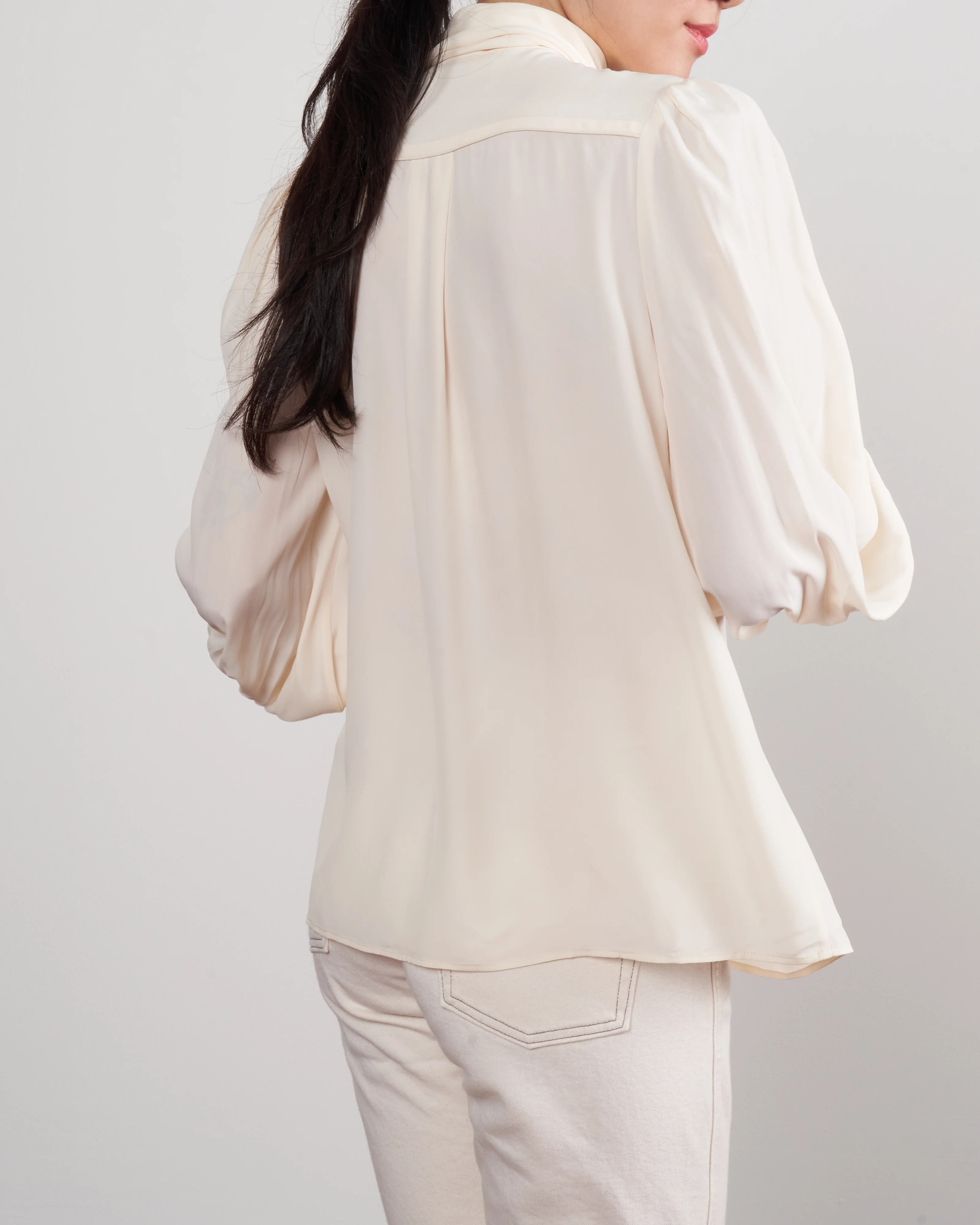 tie neck blouse - cream - Image 4