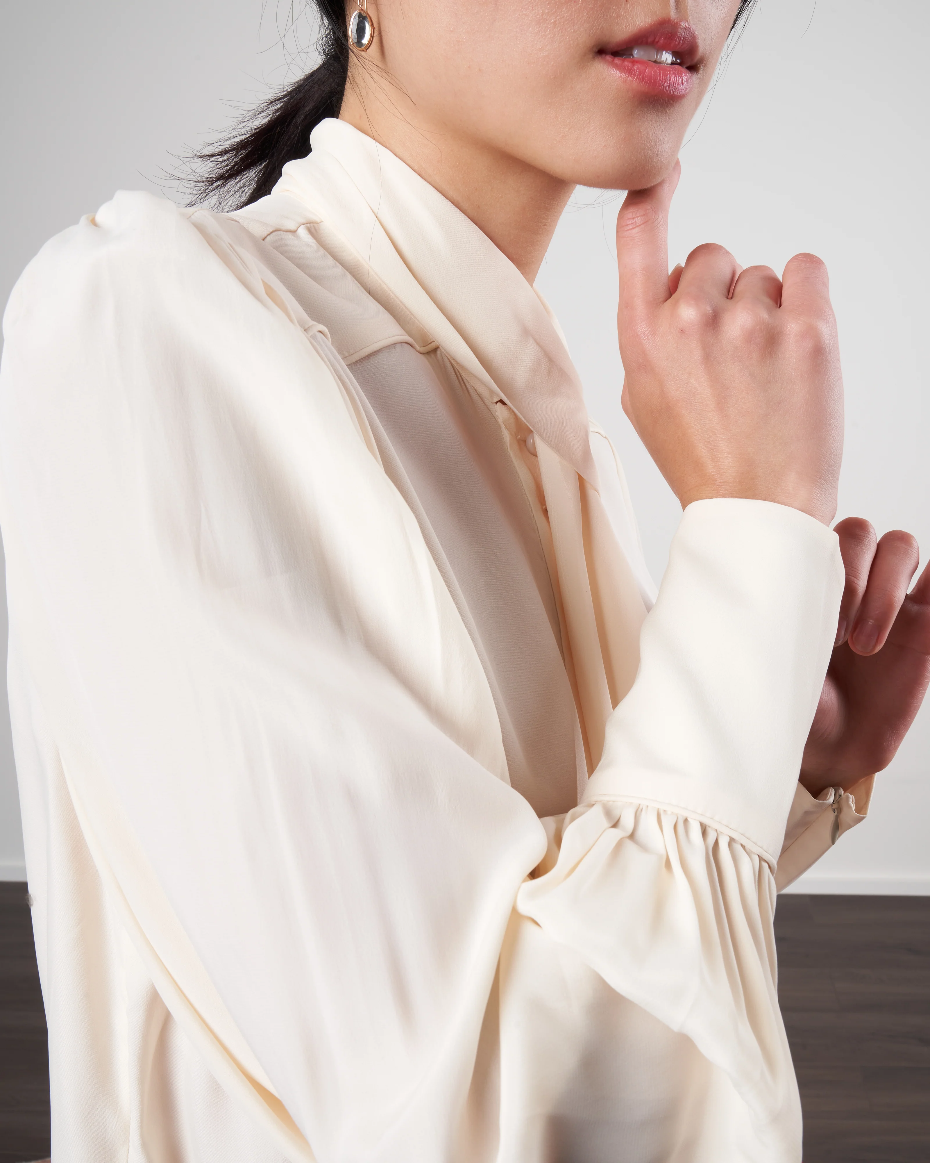 tie neck blouse - cream - Image 5