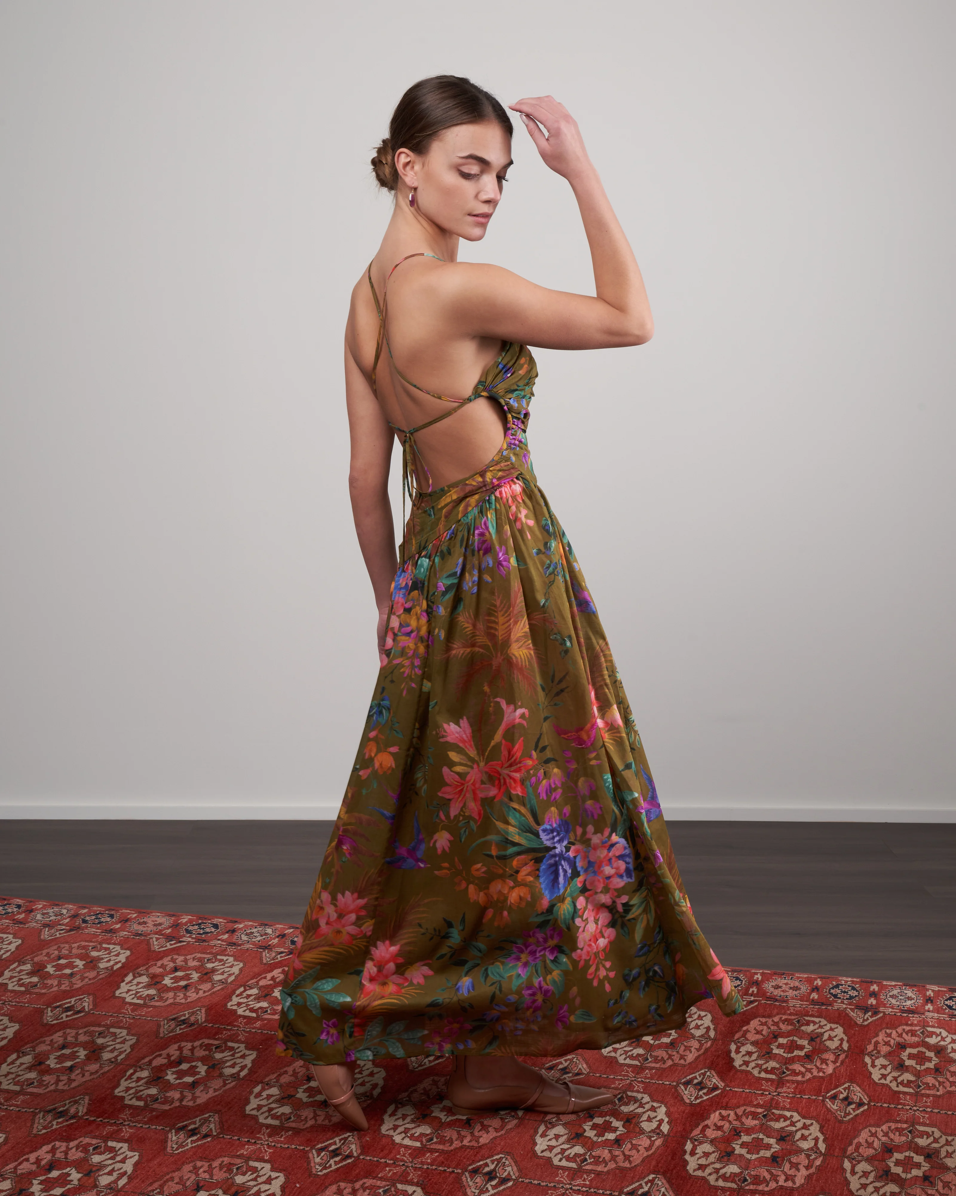 tropicana asymmetric dress - khaki floral - Image 2