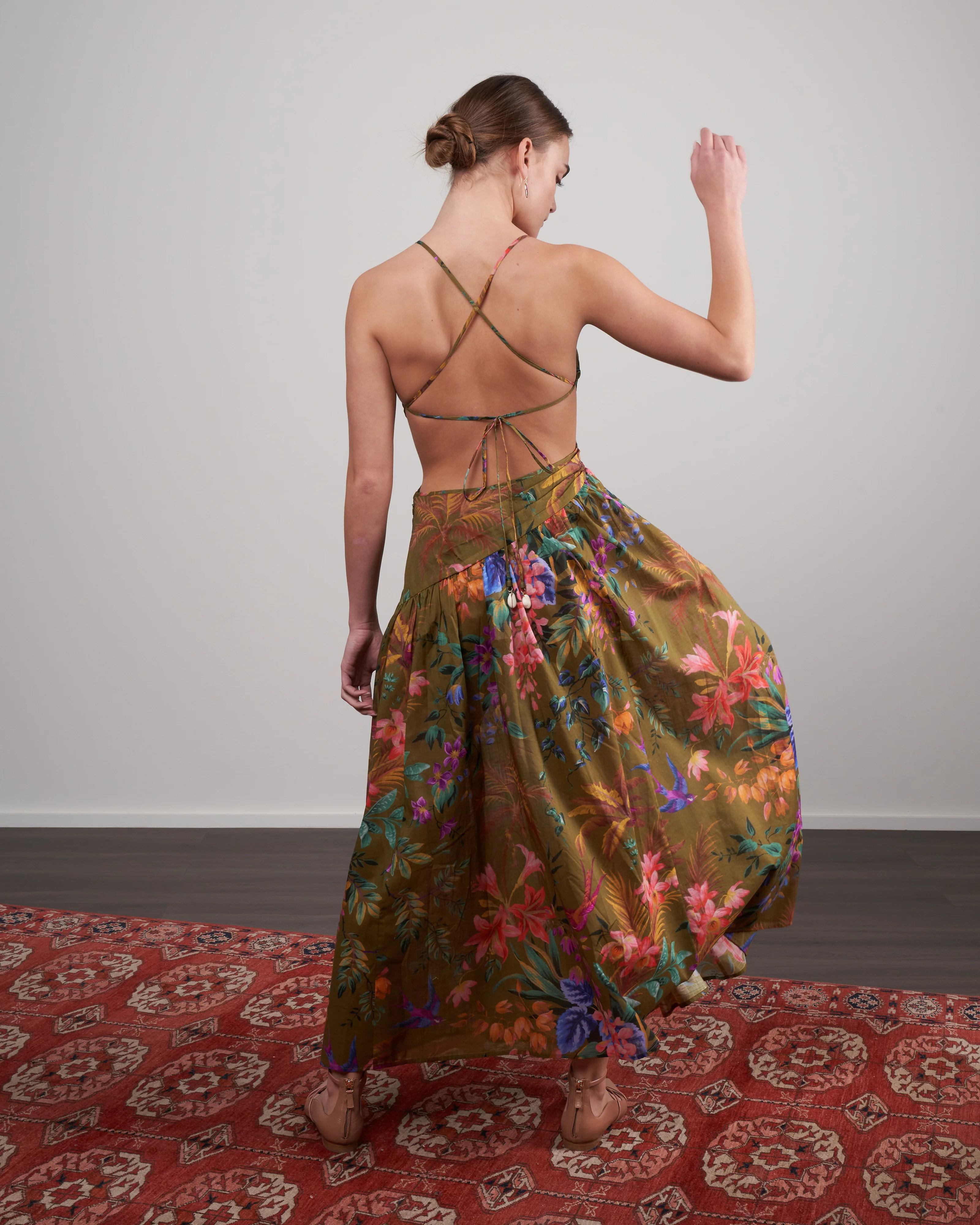 tropicana asymmetric dress - khaki floral - Image 3