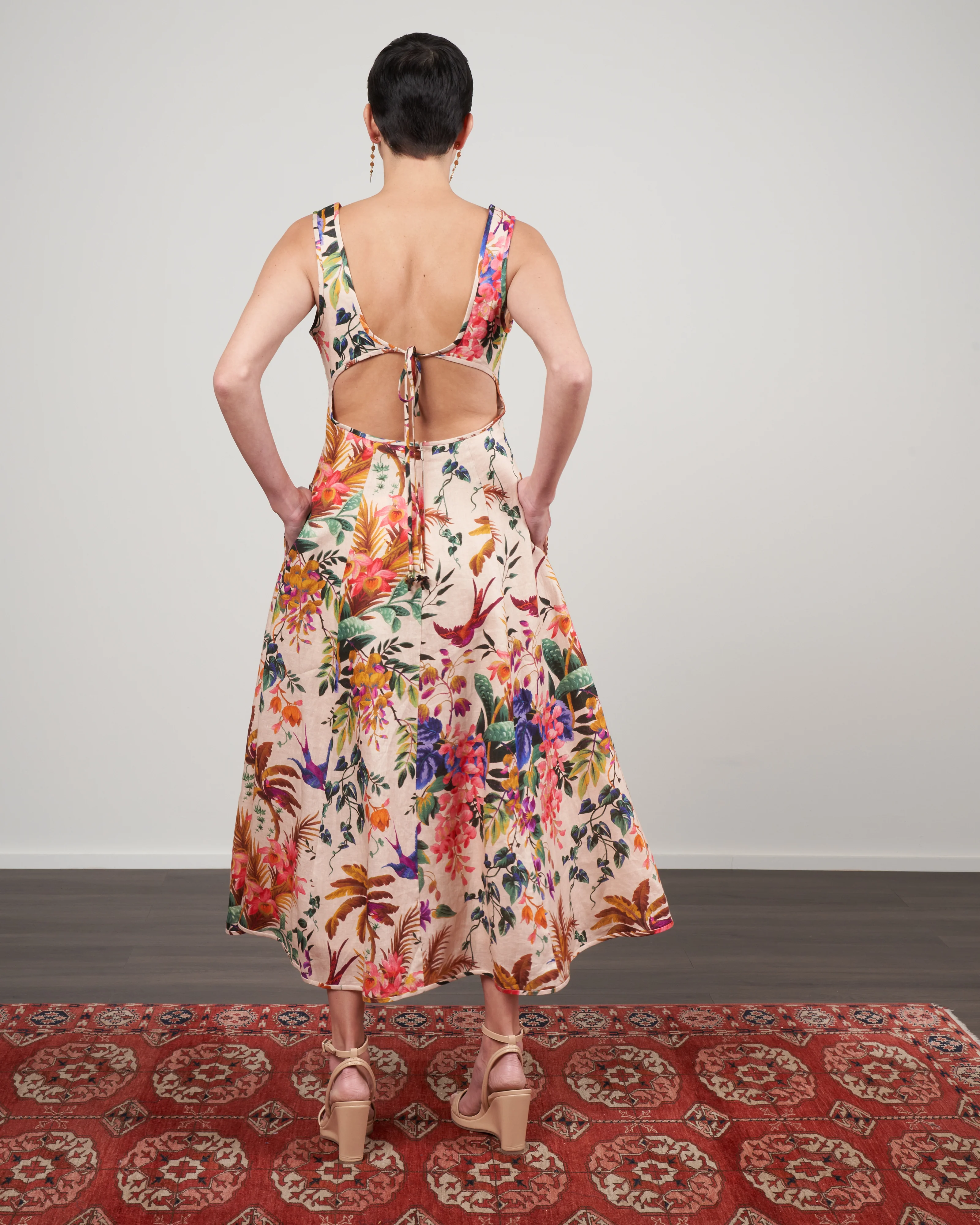 tropicana cut out midi dress - cream floral - Image 3