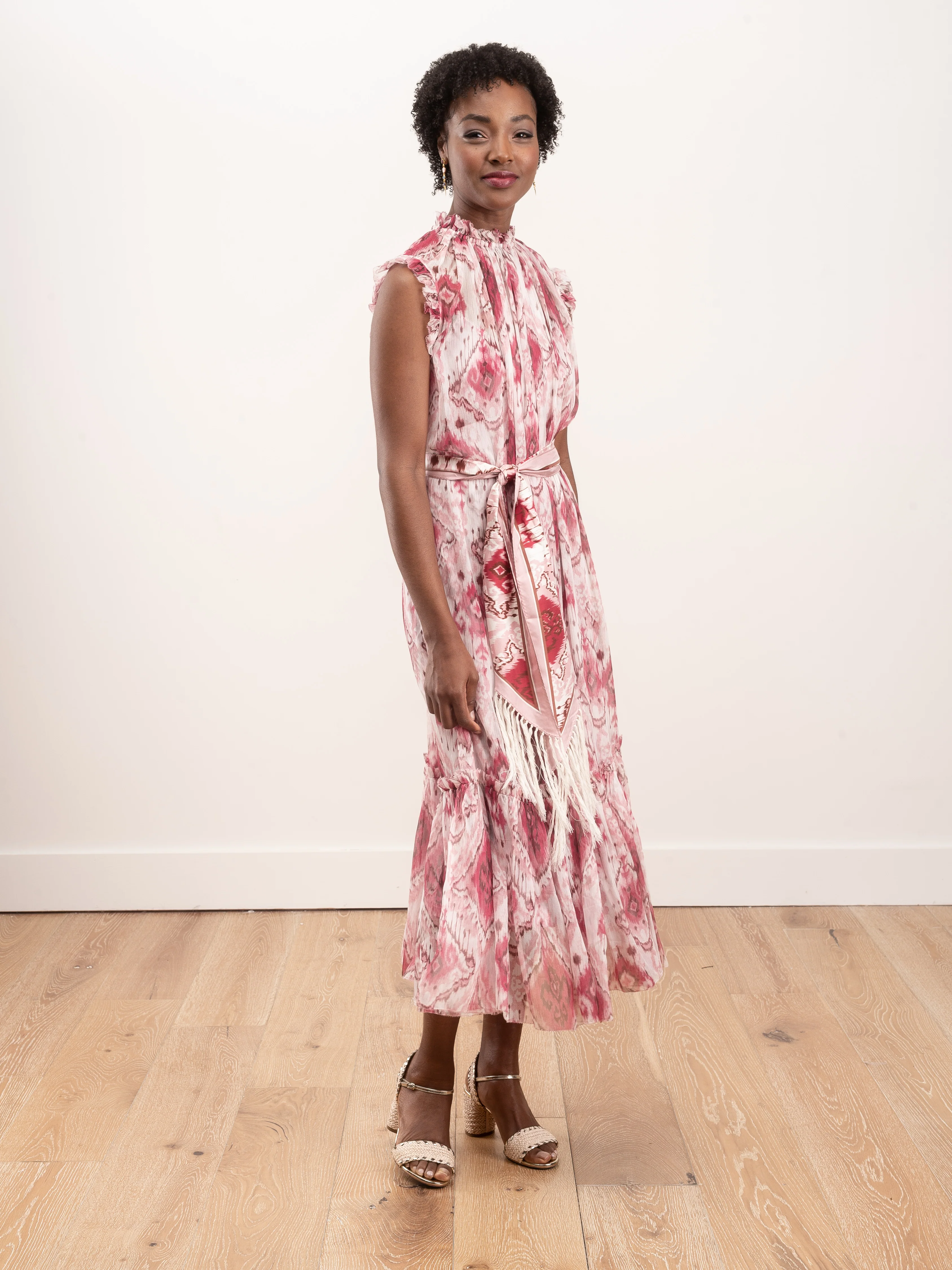 wavelength tank frilled midi - raspberry ikat - Image 2