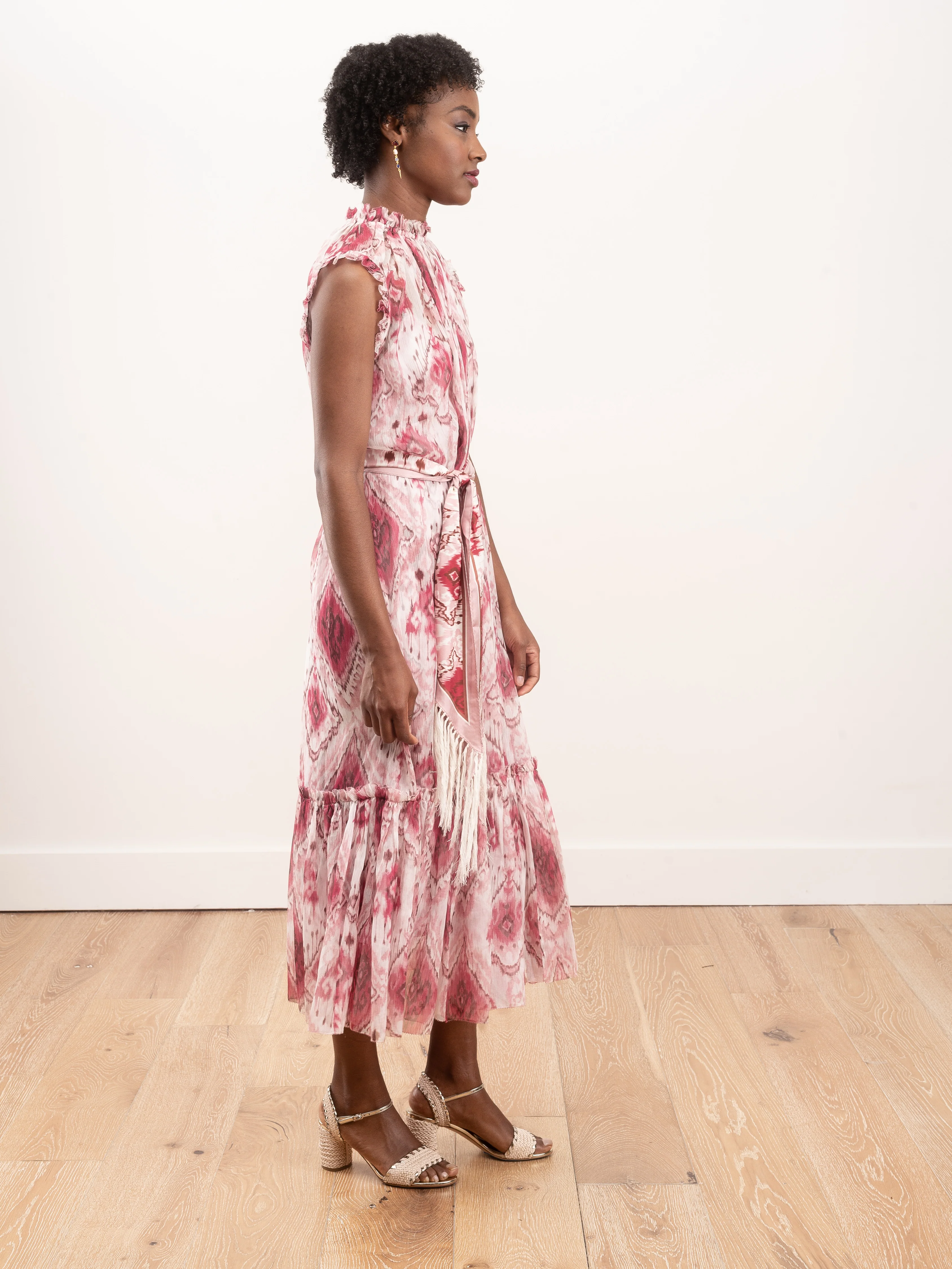wavelength tank frilled midi - raspberry ikat - Image 3