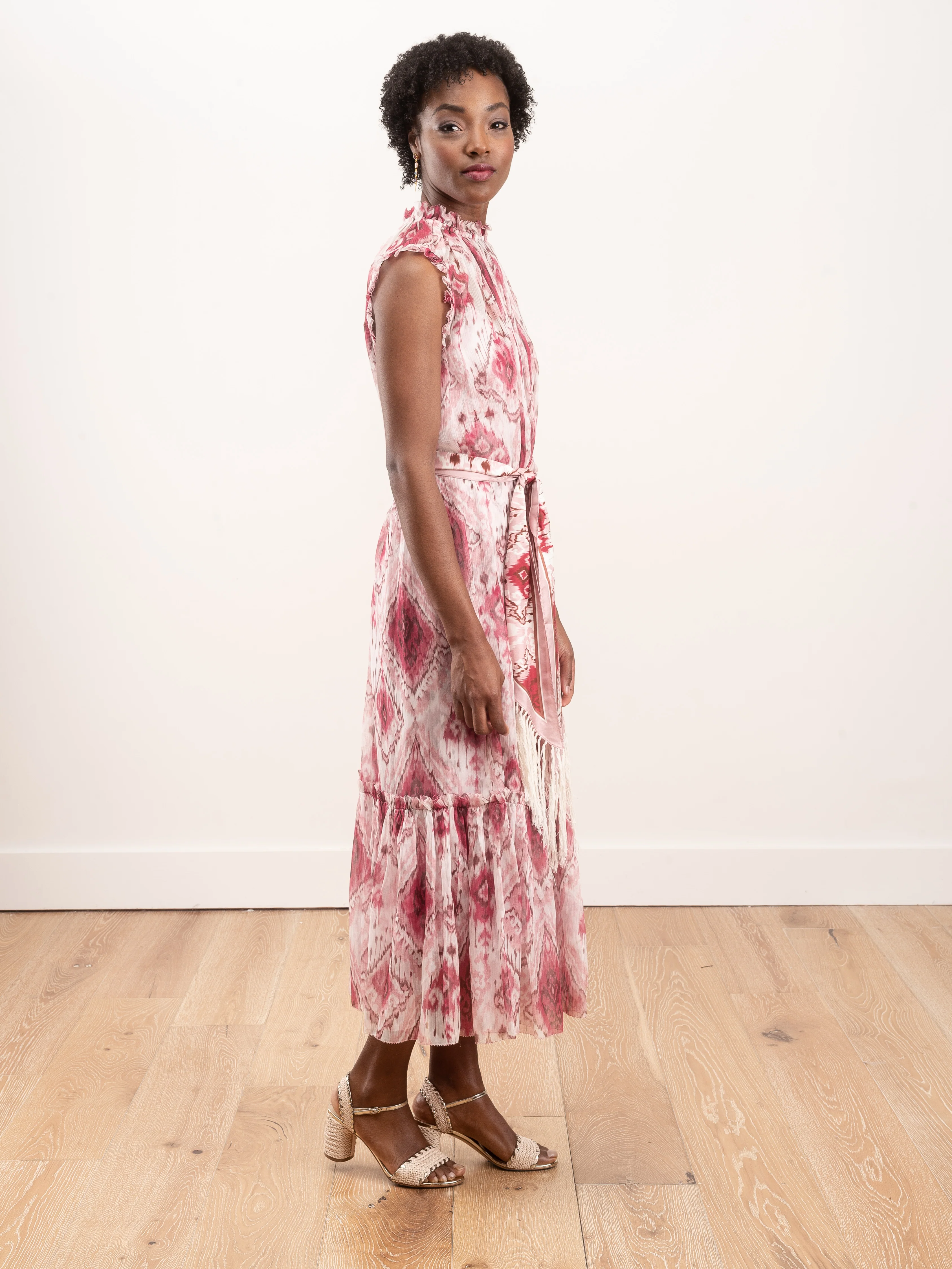 wavelength tank frilled midi - raspberry ikat - Image 4