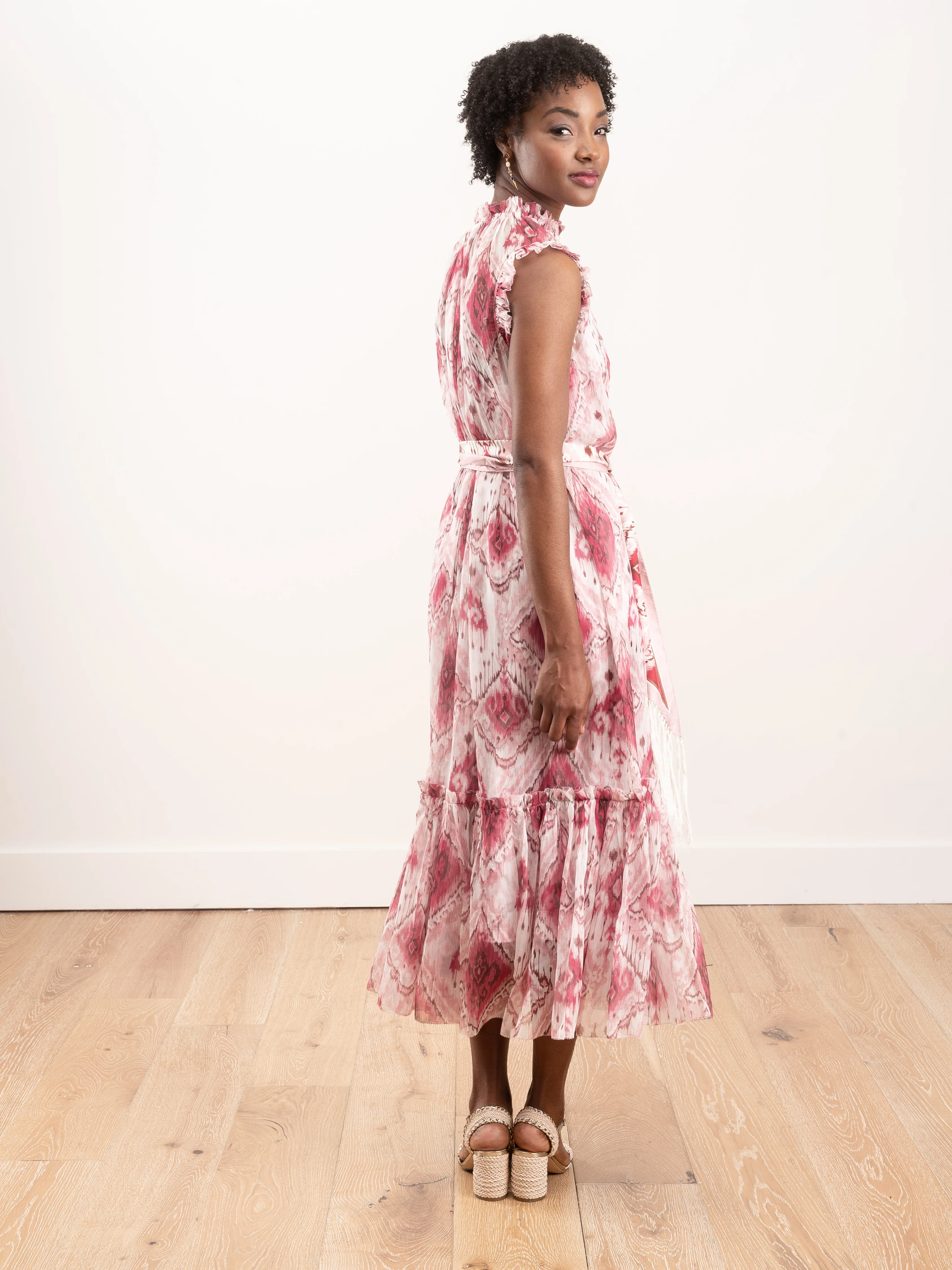 wavelength tank frilled midi - raspberry ikat - Image 5