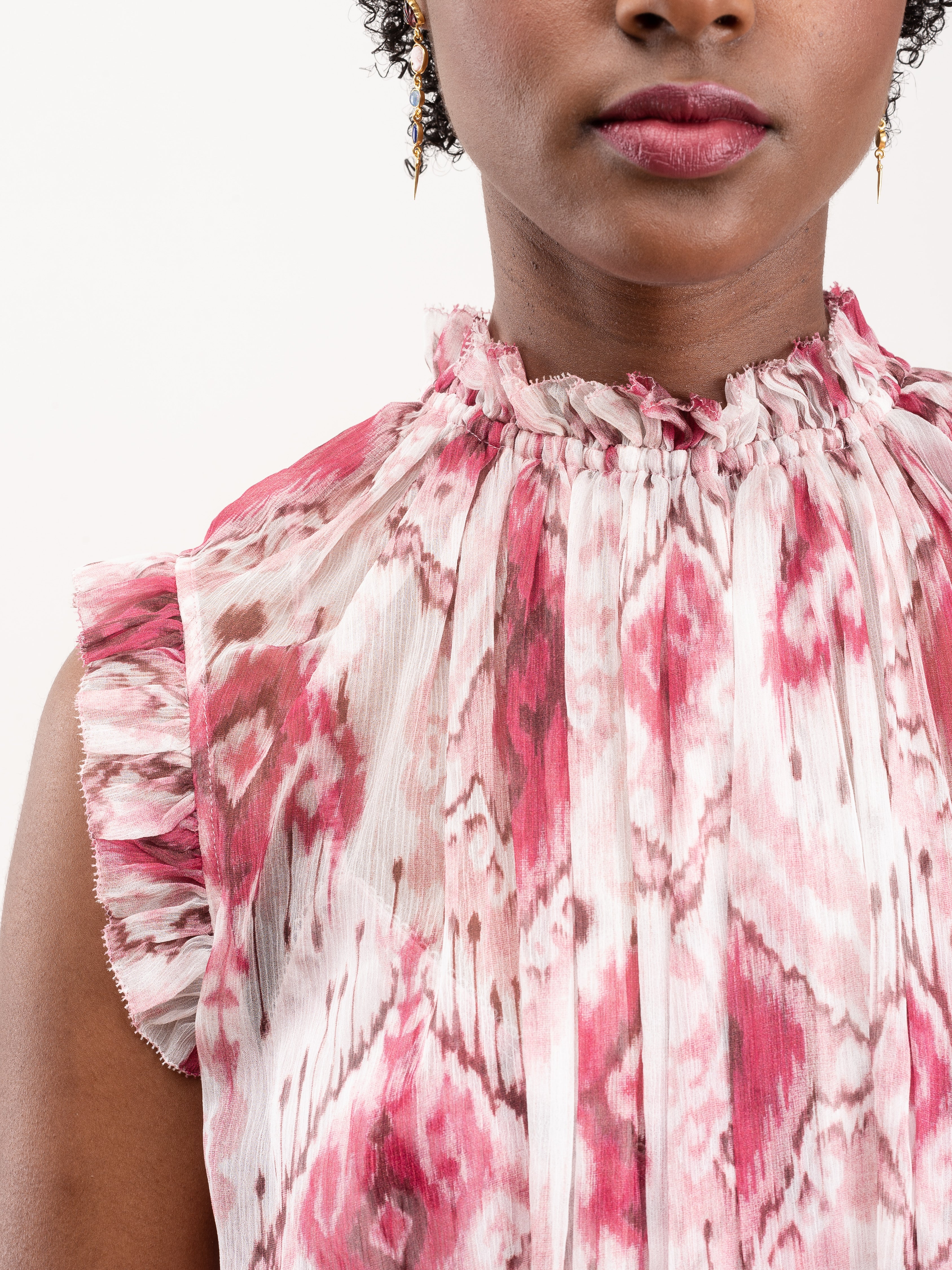 wavelength tank frilled midi - raspberry ikat - Image 6