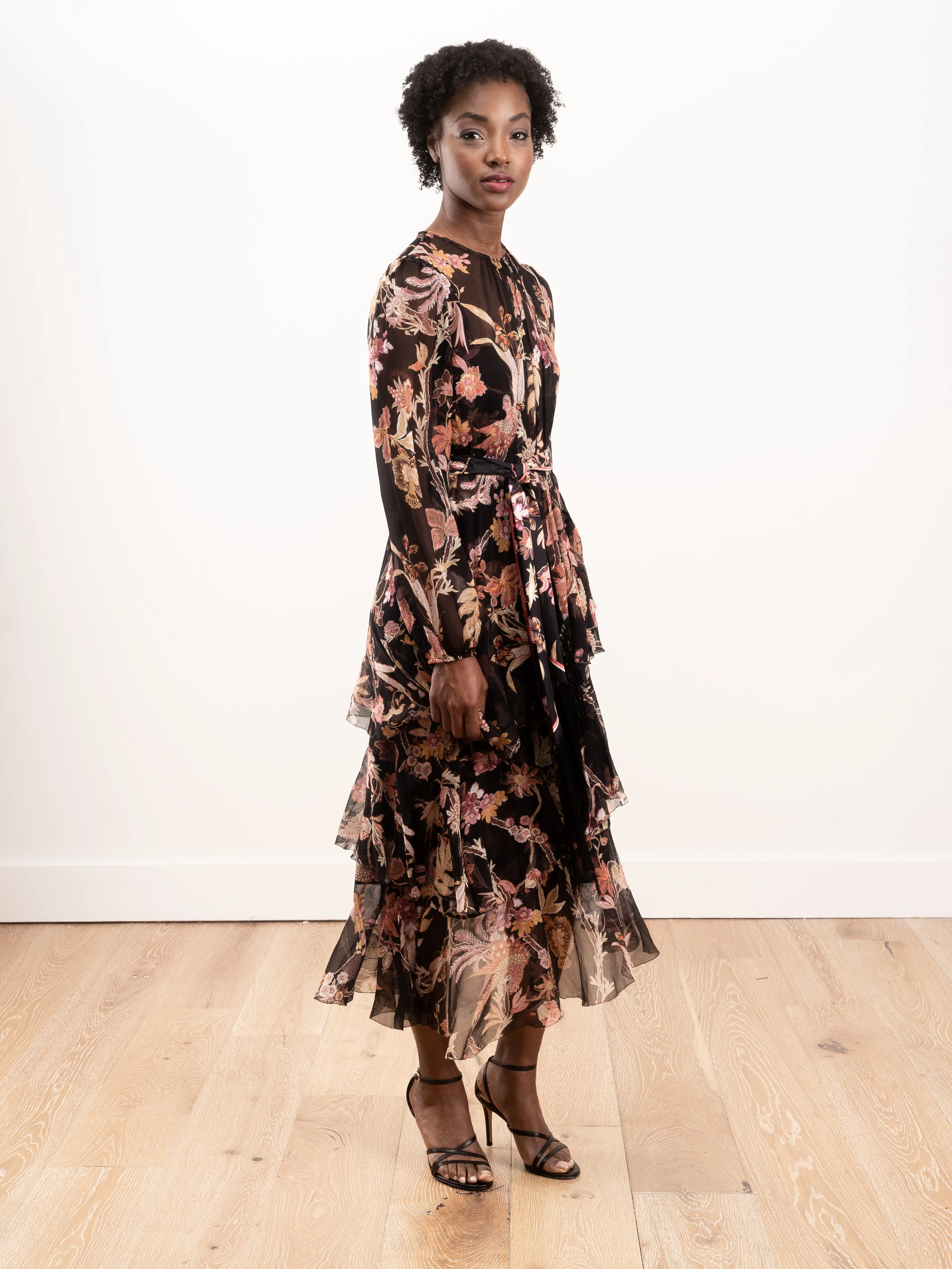 wavelength tiered ruffle midi - black phoenix
