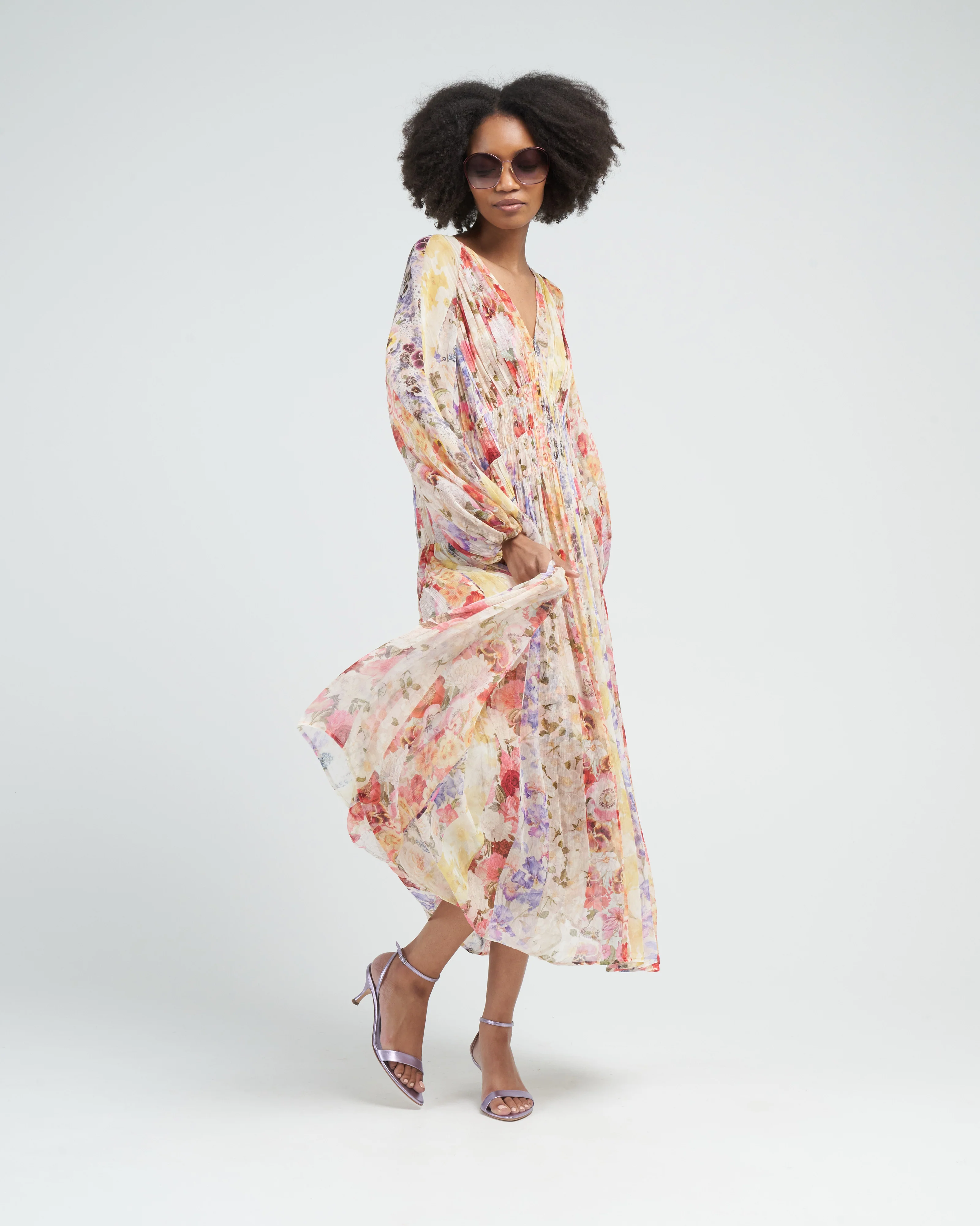 wonderland floral midi dress - spliced stripe floral - Image 2