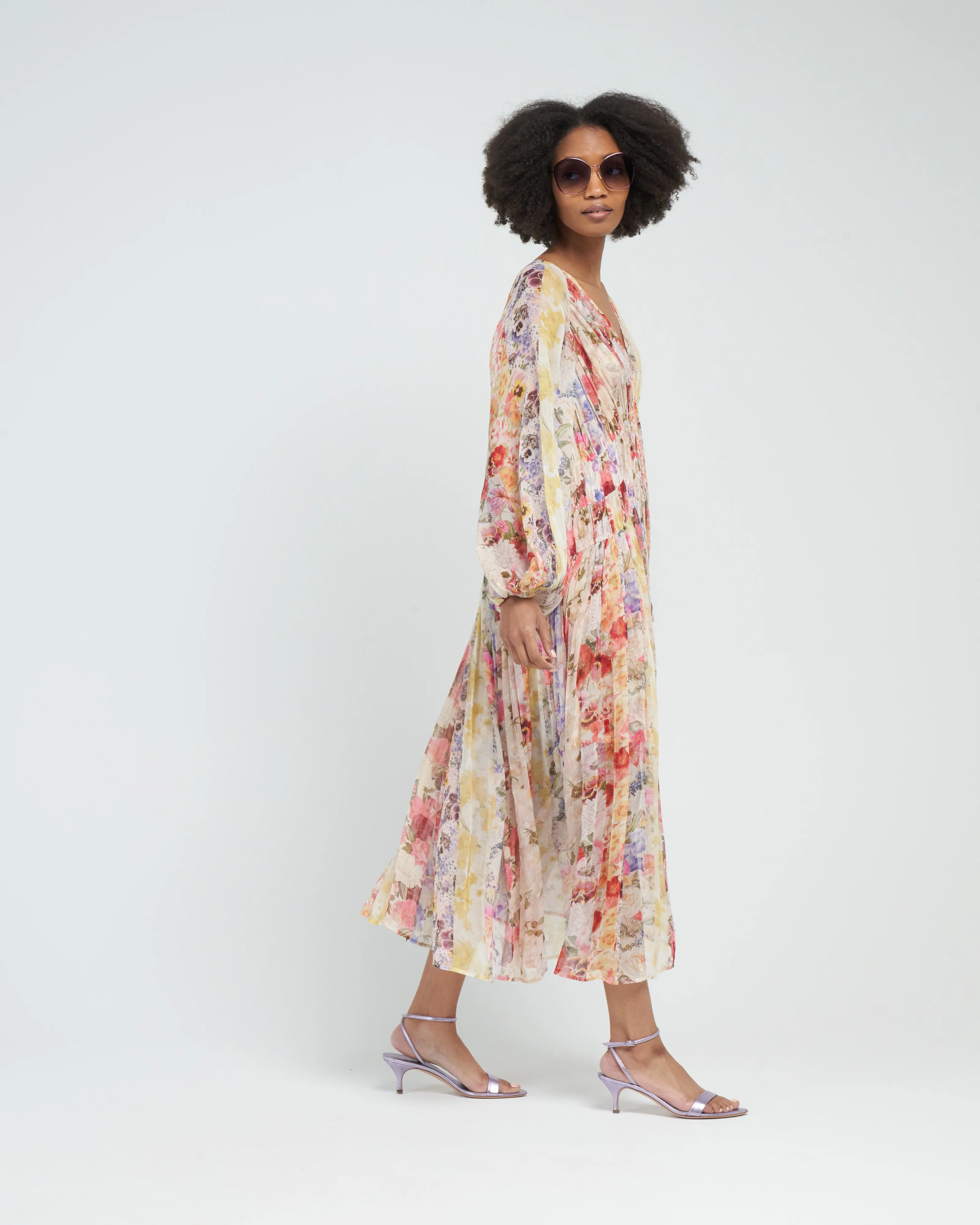 wonderland floral midi dress - spliced stripe floral - Image 3