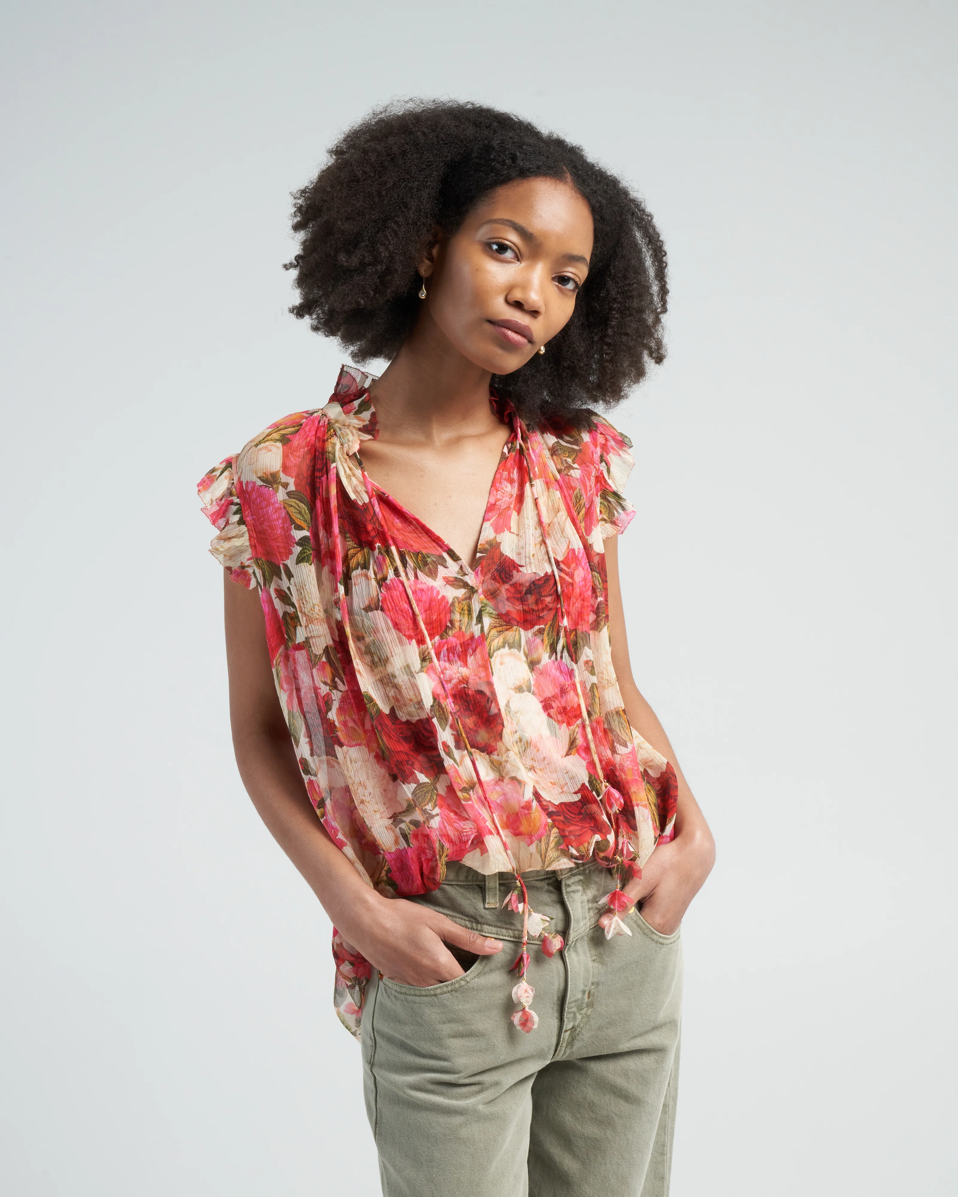 wonderland frilled tank - pink peonies - Image 2