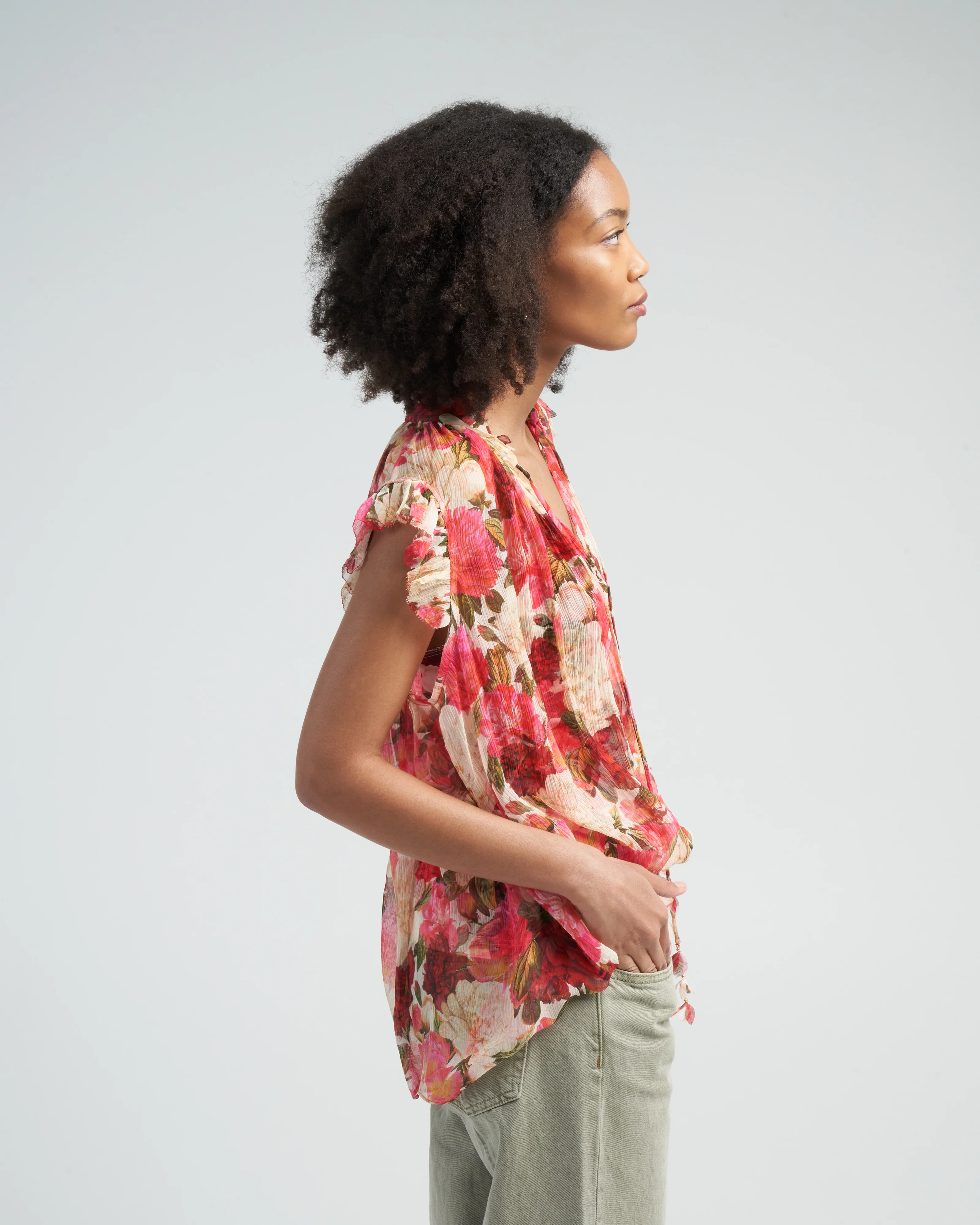 wonderland frilled tank - pink peonies - Image 3